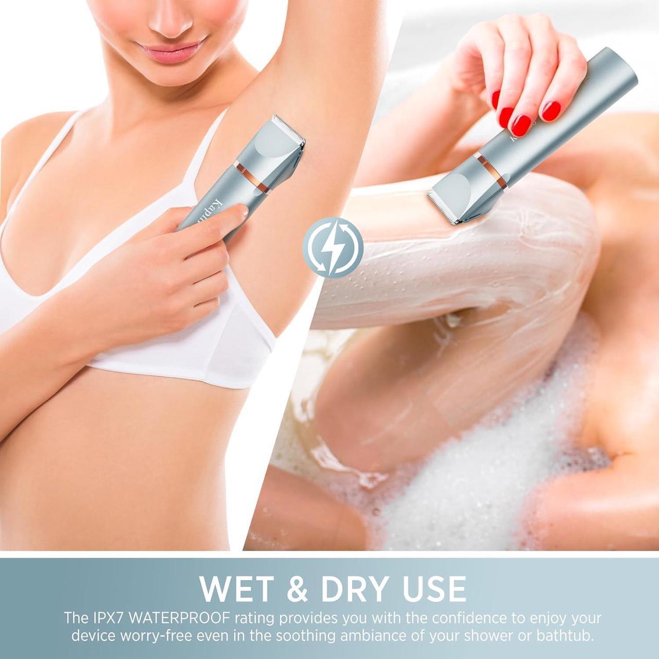 Alt view image 2 of 7 - Electric Bikini Trimer Shaver Women: 2 in 1 IPX7 Waterproof Wet & Dry Use Body Hair Trimmer and Facial Hair Remover - Rechargeable Hair Removal Kit for Bikini Underarm Leg Arm Body Face