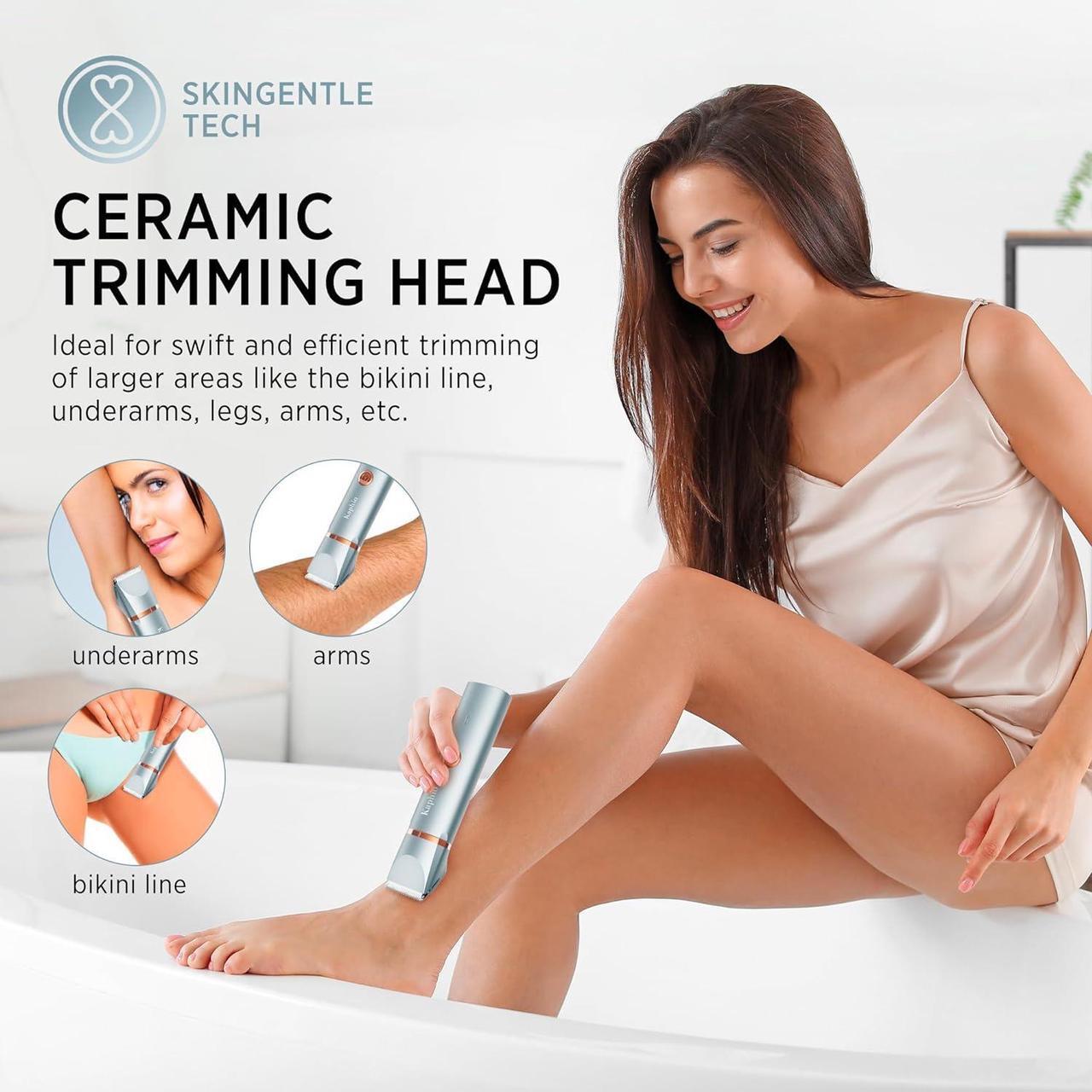 Alt view image 3 of 7 - Electric Bikini Trimer Shaver Women: 2 in 1 IPX7 Waterproof Wet & Dry Use Body Hair Trimmer and Facial Hair Remover - Rechargeable Hair Removal Kit for Bikini Underarm Leg Arm Body Face