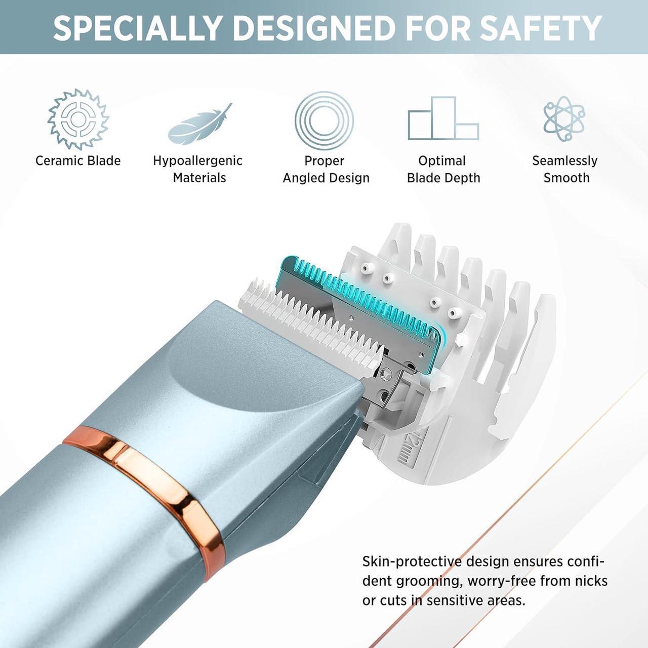 Alt view image 5 of 7 - Electric Bikini Trimer Shaver Women: 2 in 1 IPX7 Waterproof Wet & Dry Use Body Hair Trimmer and Facial Hair Remover - Rechargeable Hair Removal Kit for Bikini Underarm Leg Arm Body Face