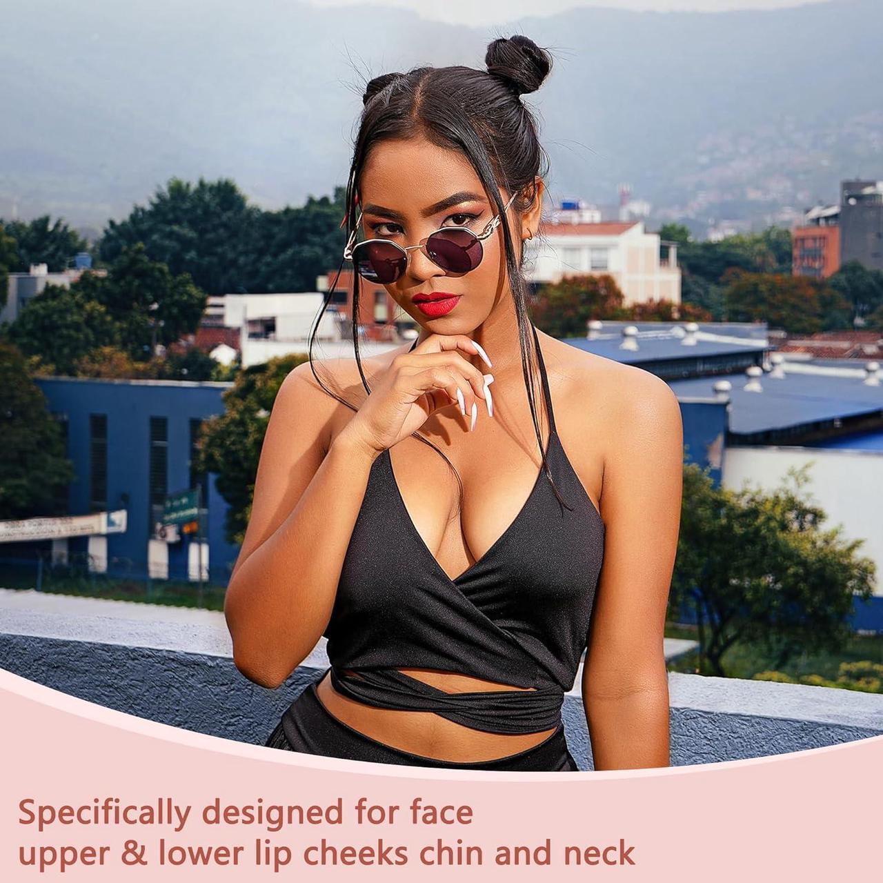Alt view image 5 of 6 - Facial Hair Remover for Women - as Seen on TV Painless Face Shaver - Electric Hair Removal Device for Face Lips Peach Fuzz with Light (Blue)