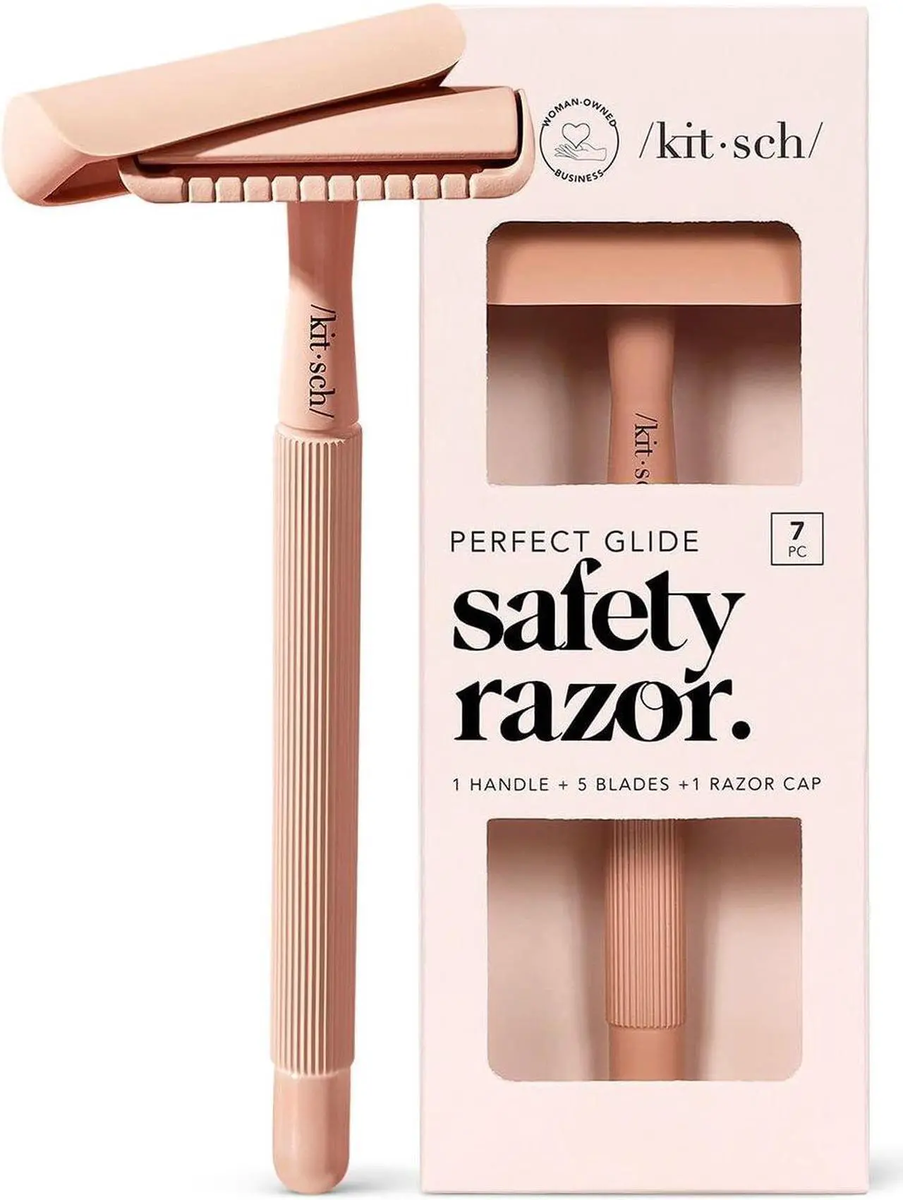 Main image of Kitsch Double Edge Safety Razor Kit for Women & Men, Long Metal Handle & Stainless Steel Single Blade, Razors for Women with 5 Double Edge Razor Blades Refills, Travel Reusable Razor for Shaving, 1 Pc