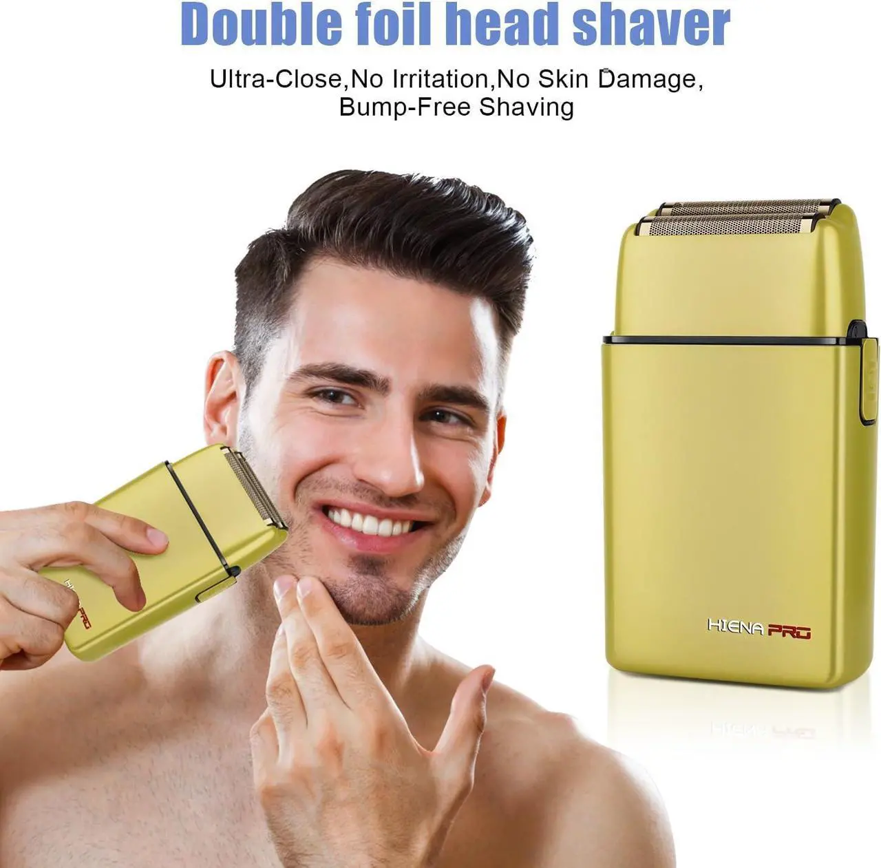 Alt view image 4 of 6 - Foil Shaver for Men Barber, Double Electric Foil Trimmer, Professional Electric Razor, Close Shaver, Cordless Rechargeable with USB, Yellow