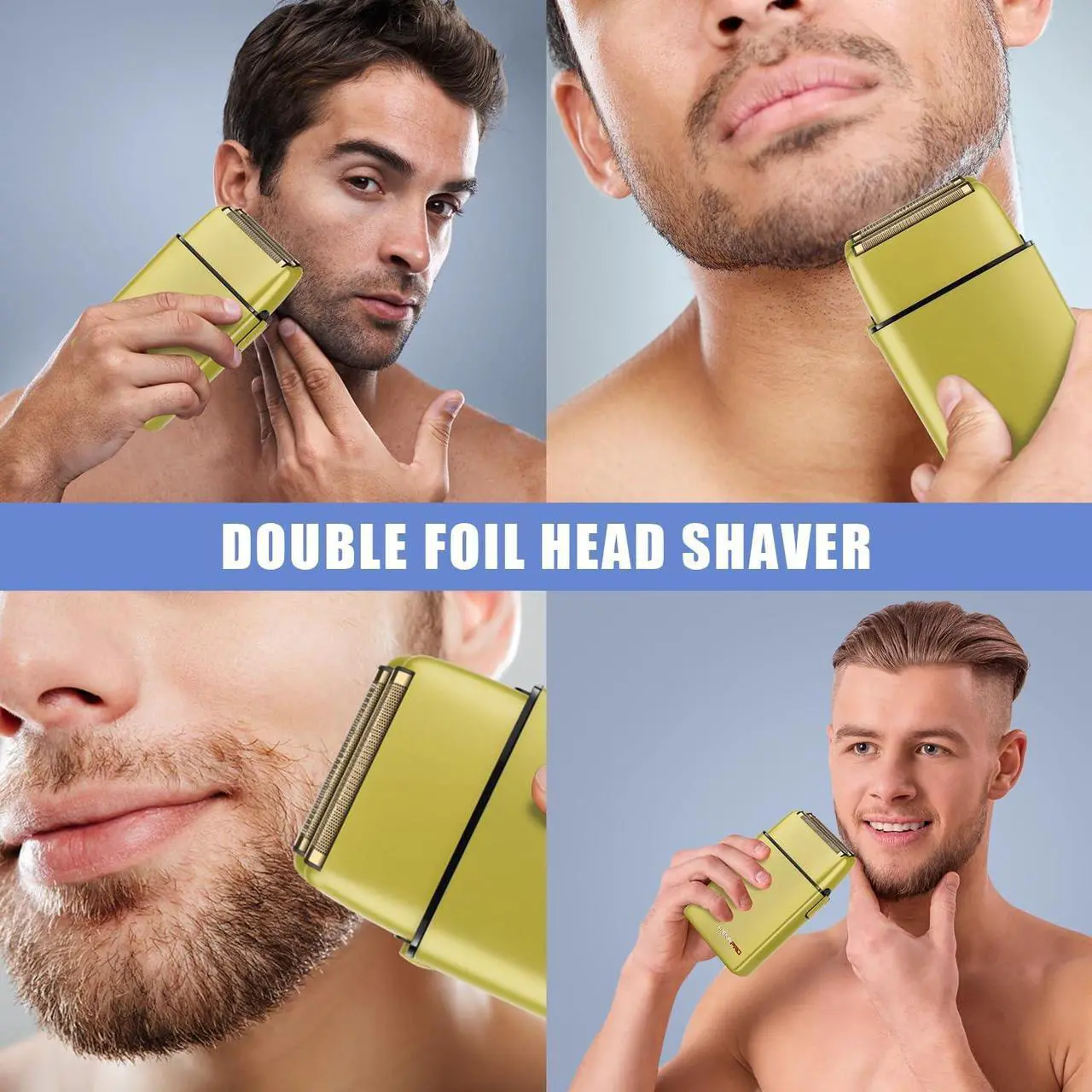 Alt view image 6 of 6 - Foil Shaver for Men Barber, Double Electric Foil Trimmer, Professional Electric Razor, Close Shaver, Cordless Rechargeable with USB, Yellow