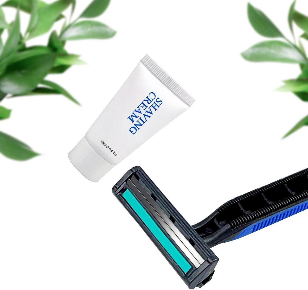 Alt view image 4 of 6 - Disposable Razors in Bulk Shaving Kit Twin Blade Razors and Cream(12g), Individually Wrapped Toiletries Amenities for Hotel, Airbnb, Homeless, Shelter, Camping and Travel (100 Pack)