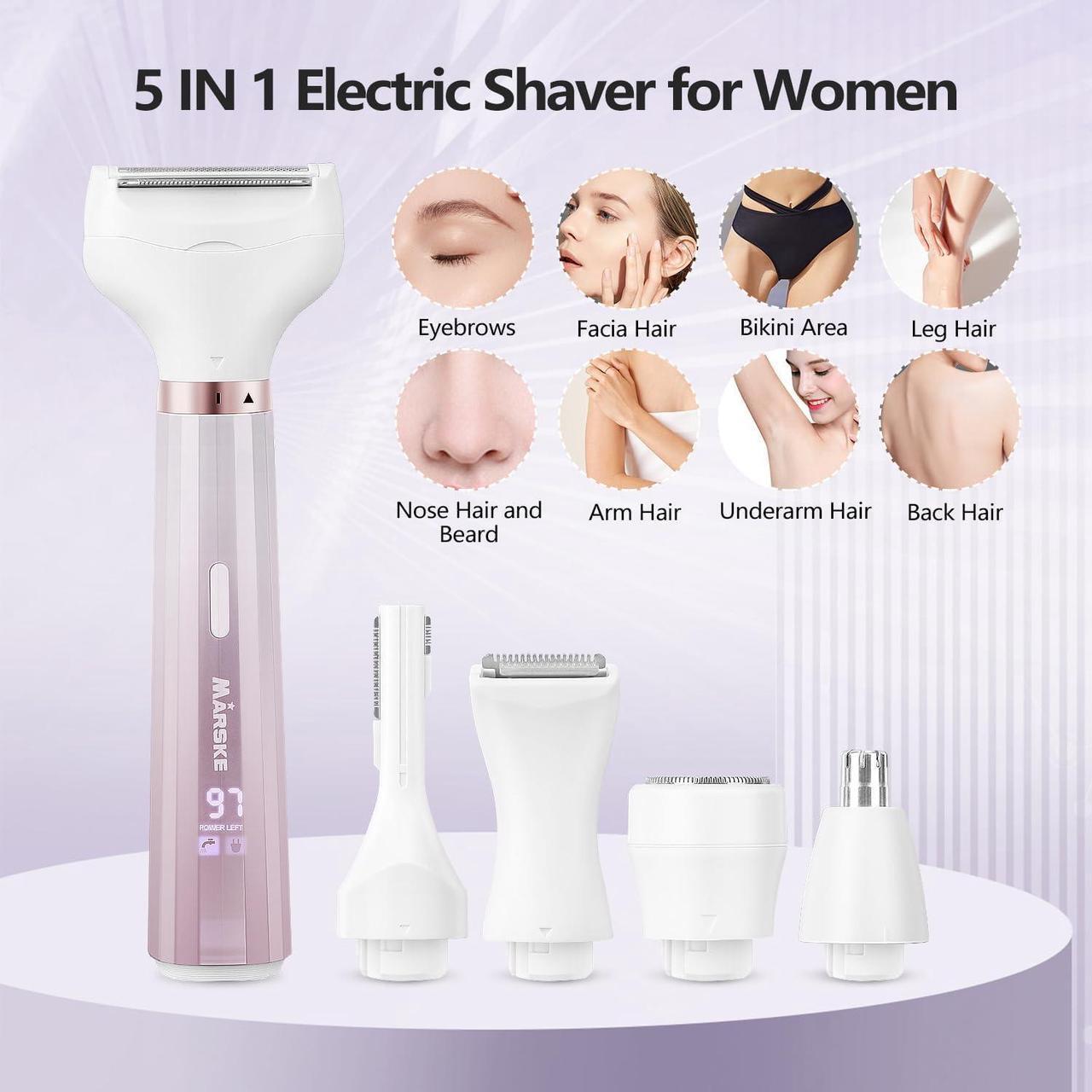 Alt view image 3 of 7 - Electric Razors for Women, 5 in 1 Electric Shaver Razor Women Painless Facial Hair Remover, Rechargeable Bikini Trimmer for Women Wet/Dry Face Razors for Face Nose Eyebrow Arm Armpit Legs Pubic