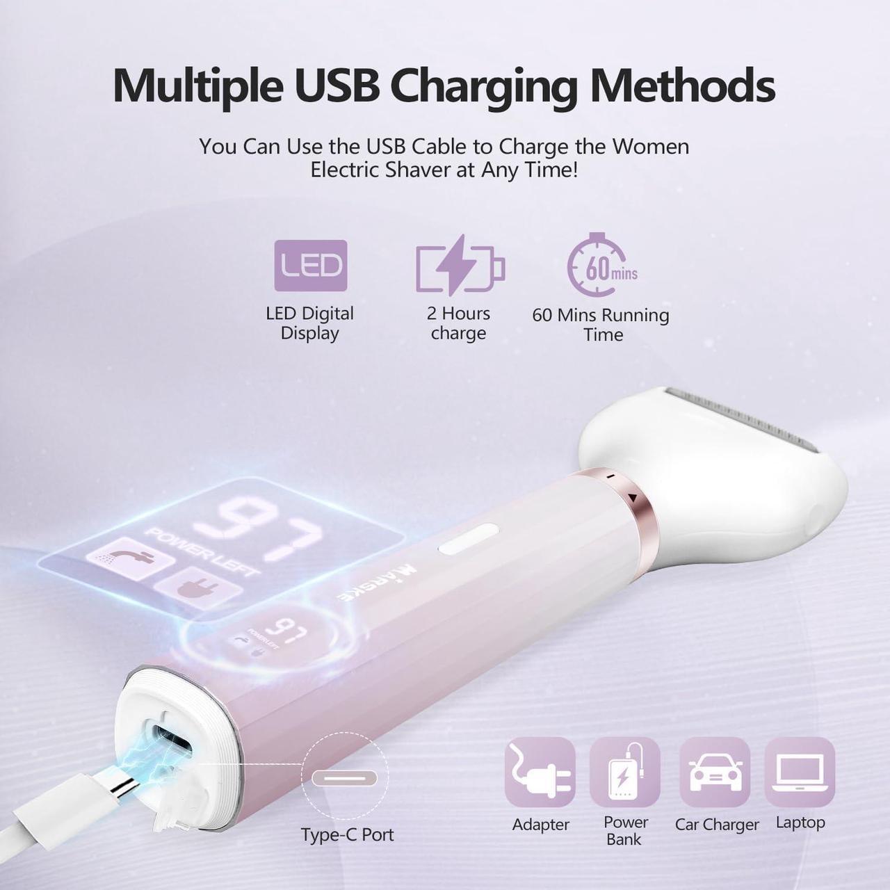 Alt view image 4 of 7 - Electric Razors for Women, 5 in 1 Electric Shaver Razor Women Painless Facial Hair Remover, Rechargeable Bikini Trimmer for Women Wet/Dry Face Razors for Face Nose Eyebrow Arm Armpit Legs Pubic
