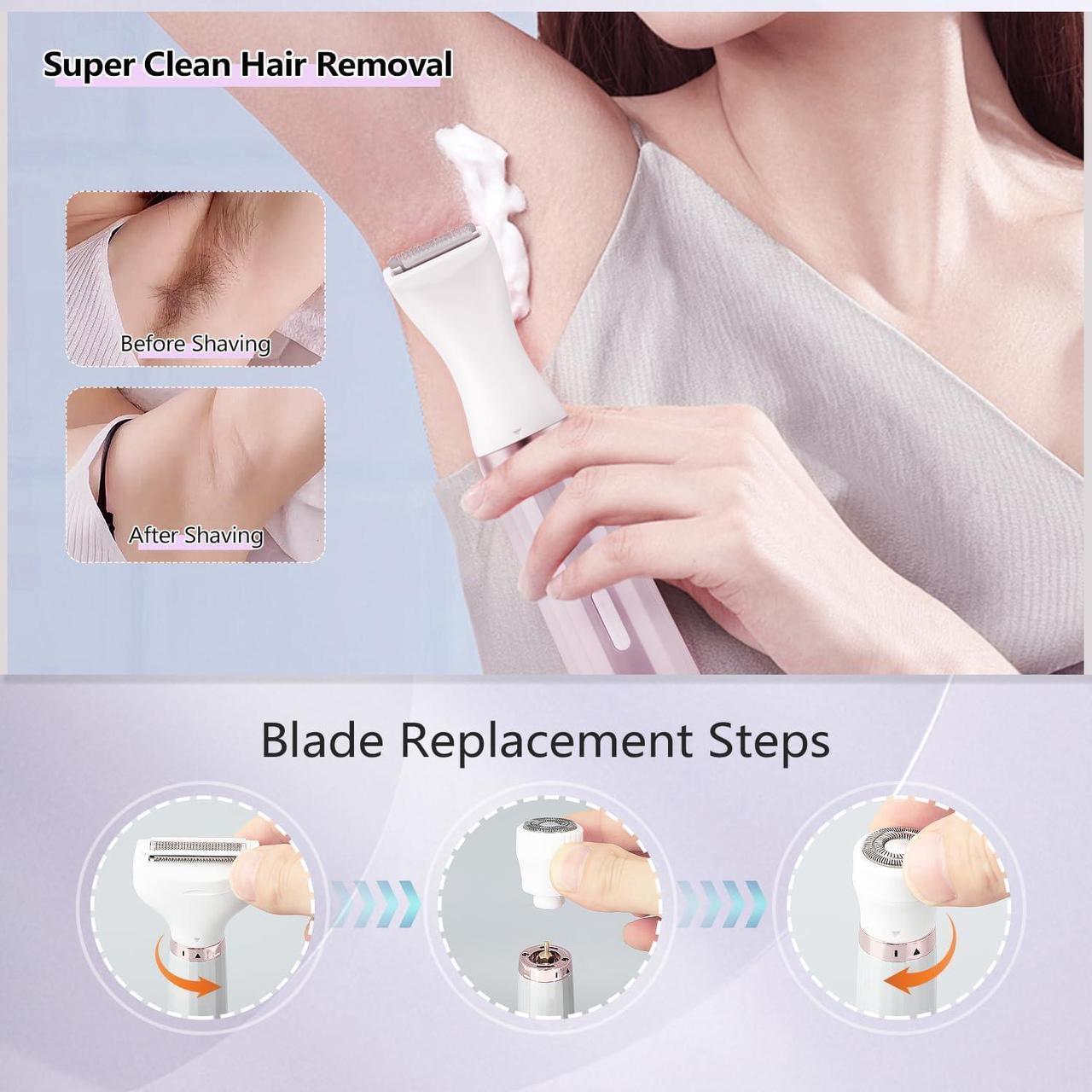 Alt view image 7 of 7 - Electric Razors for Women, 5 in 1 Electric Shaver Razor Women Painless Facial Hair Remover, Rechargeable Bikini Trimmer for Women Wet/Dry Face Razors for Face Nose Eyebrow Arm Armpit Legs Pubic