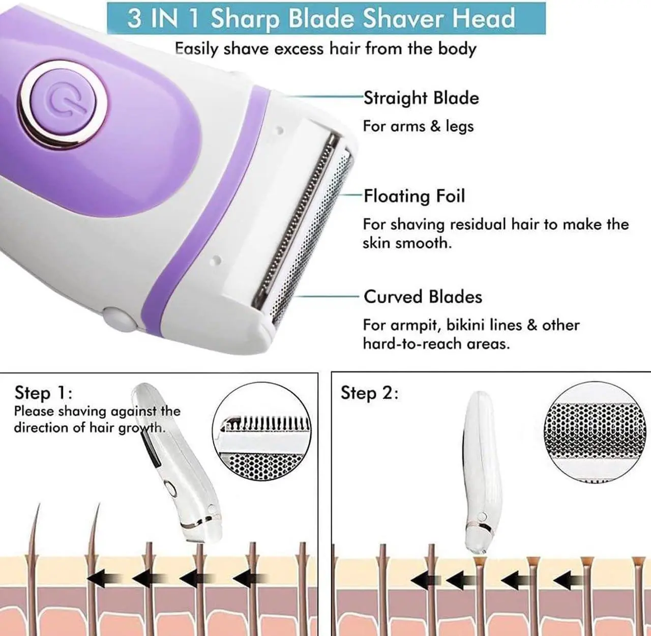 Alt view image 5 of 7 - Electric Lady Shaver Bikini Trimmer Wet & Dry Rechargeable Cordless Painless Electric Razor for Women, LED Display Razor for Legs Underarms (Purple)