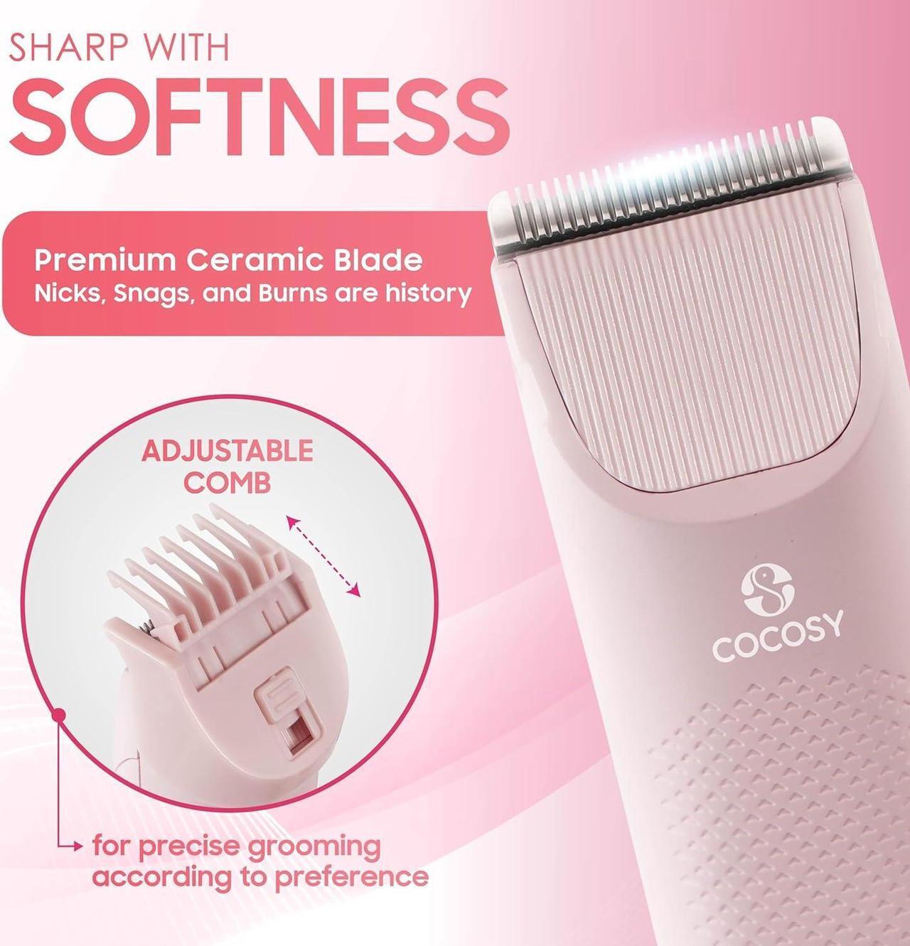 Alt view image 2 of 7 - Bikini Trimmer - Pubic Hair Trimmer for Women, Ceramic Blade, Waterproof Electric Shaver for Women with Standing Recharge Dock & Travel Pouch, Female Hygiene Razor