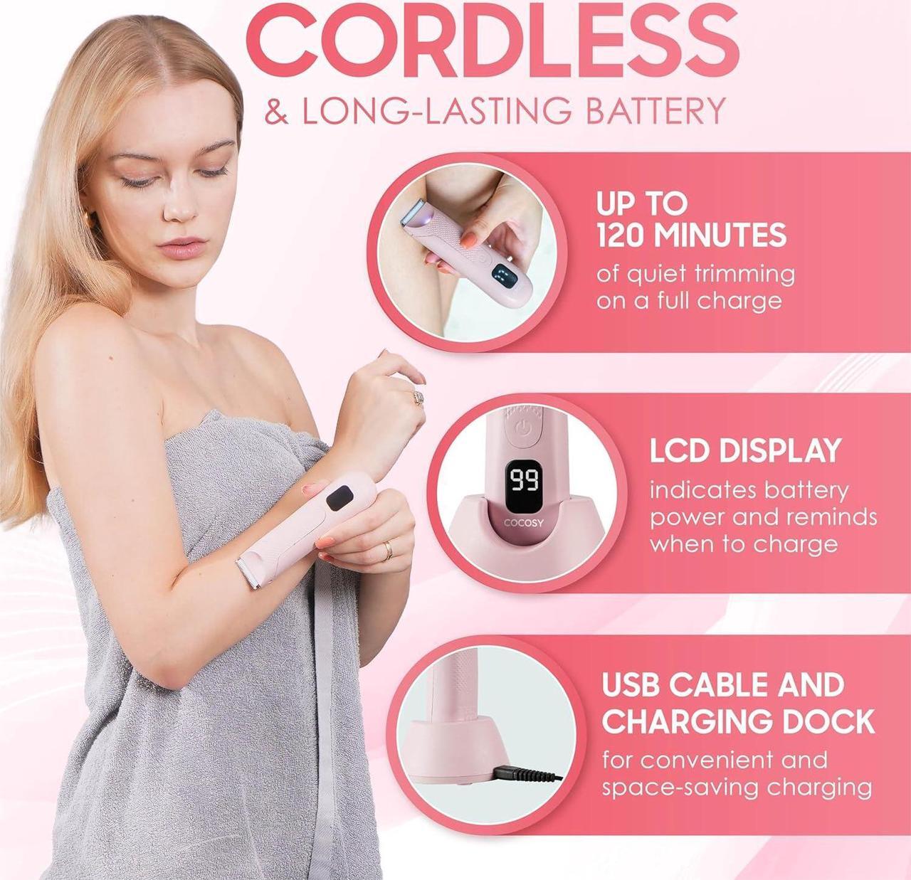 Alt view image 5 of 7 - Bikini Trimmer - Pubic Hair Trimmer for Women, Ceramic Blade, Waterproof Electric Shaver for Women with Standing Recharge Dock & Travel Pouch, Female Hygiene Razor