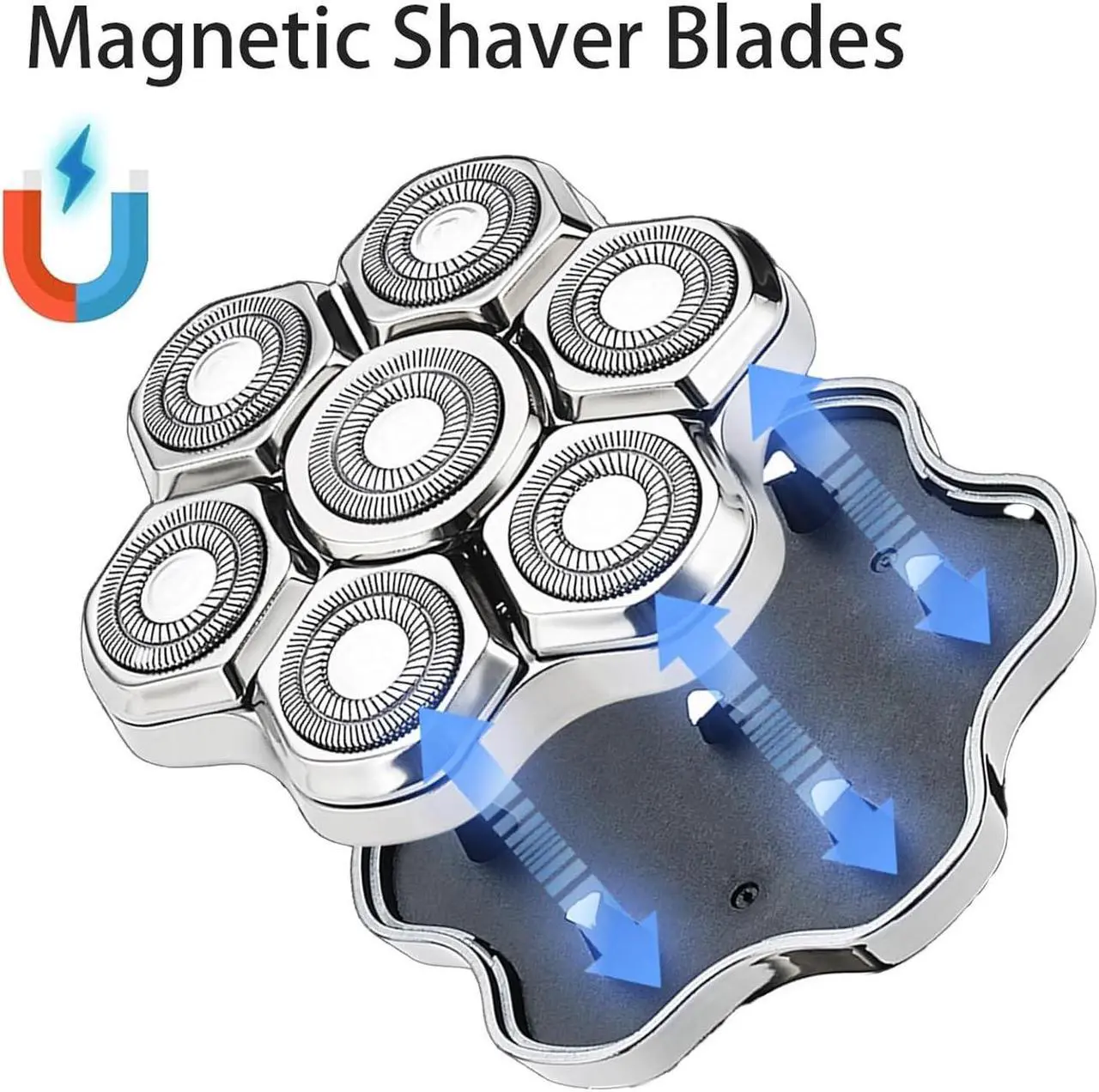 Alt view image 2 of 5 - Magnetic Head Shaver Replacement Heads, Electric Razor Replacement Heads, 7D Shaver Replacement Blade Men Replacement, Head Shaver for Bald Men