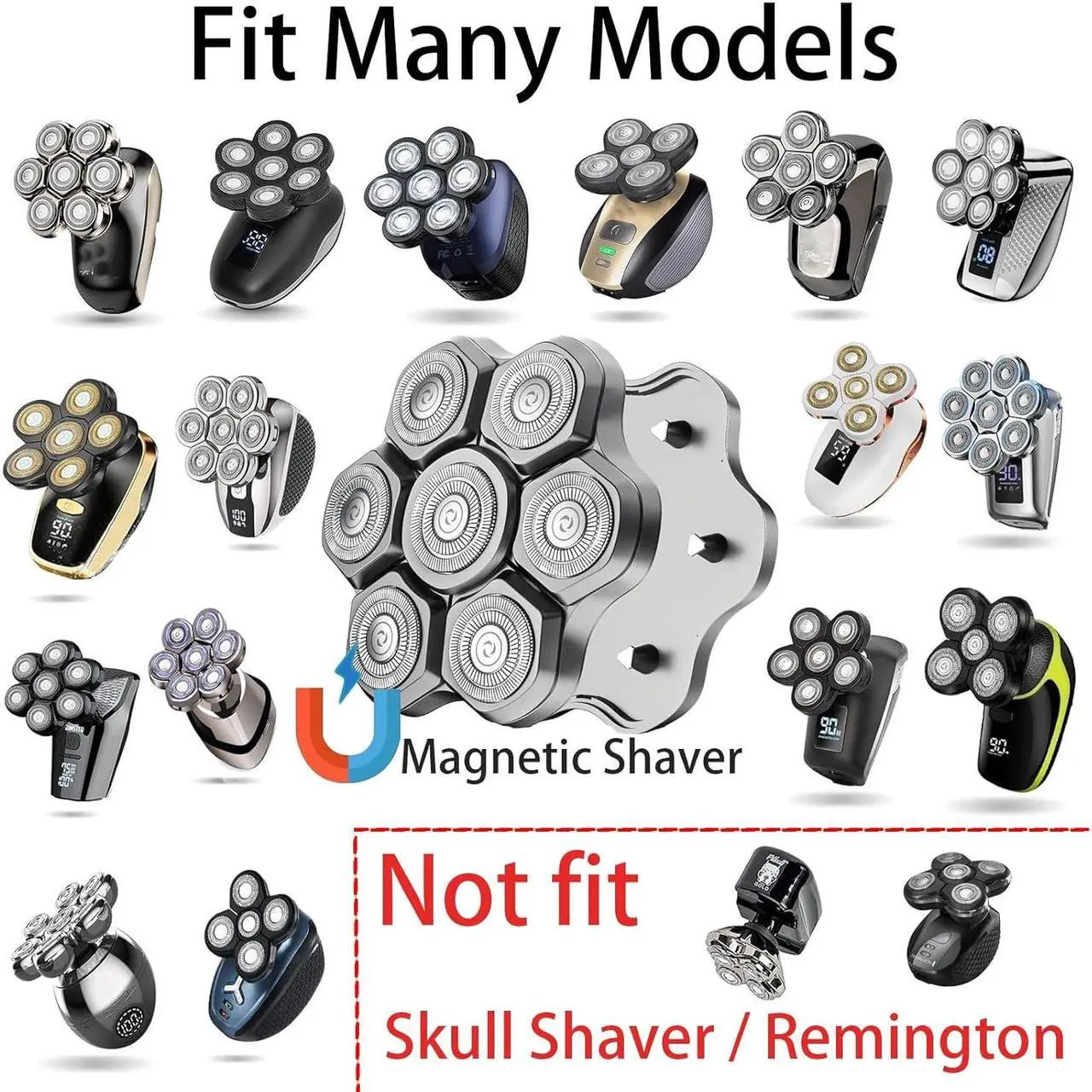 Alt view image 4 of 5 - Magnetic Head Shaver Replacement Heads, Electric Razor Replacement Heads, 7D Shaver Replacement Blade Men Replacement, Head Shaver for Bald Men