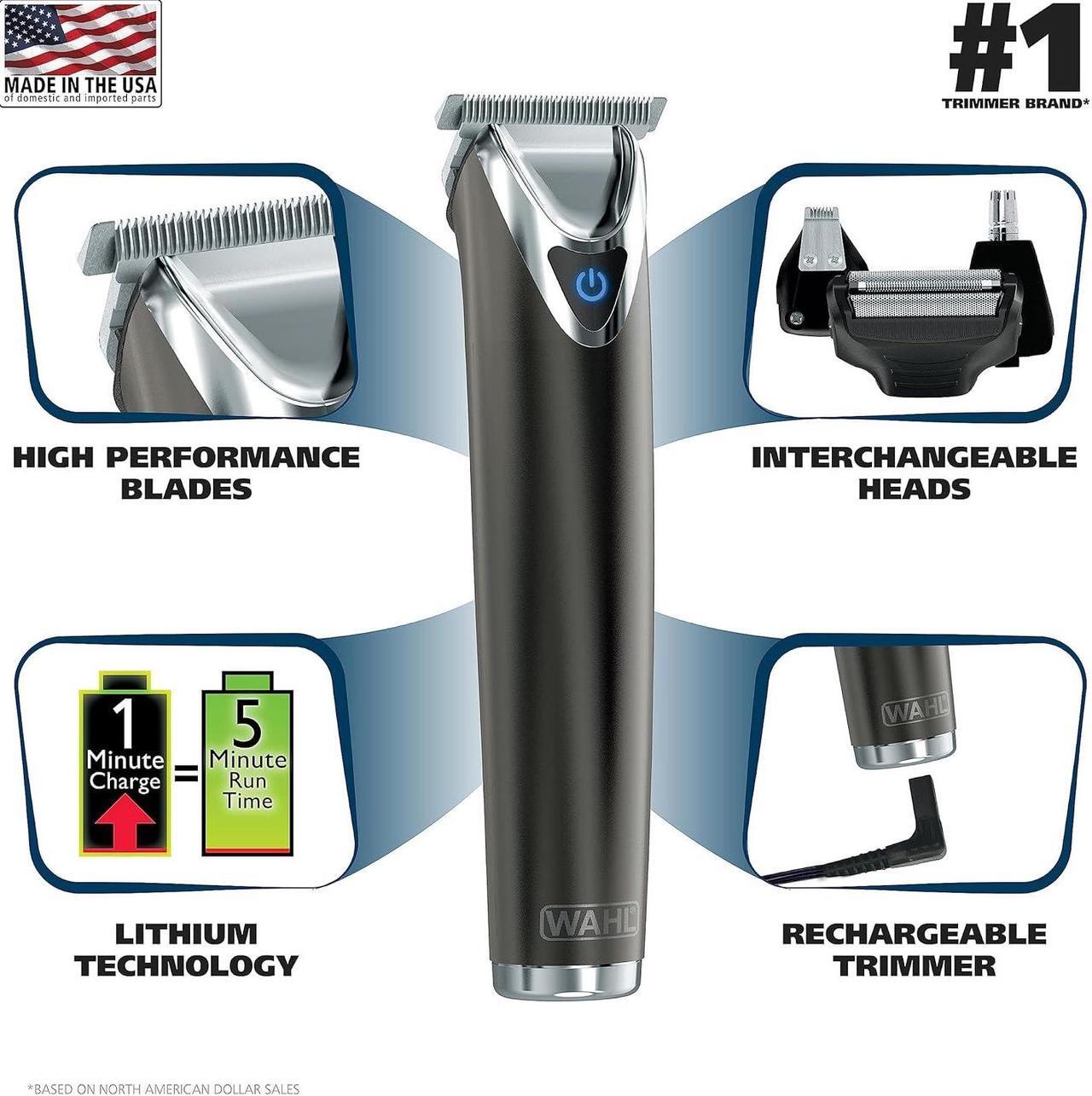 Alt view image 2 of 7 - Wahl Stainless Steel Lithium Ion 2.0+ Slate Beard Trimmer for Men - Electric Shaver, Nose Ear Trimmer, Rechargeable All in One Men's Grooming Kit - Model 9864