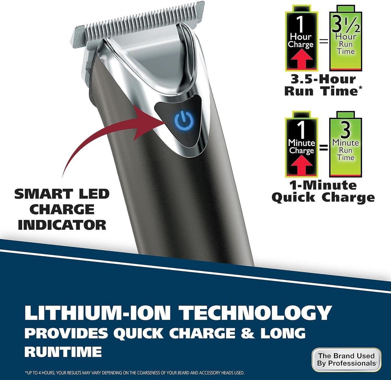 Alt view image 5 of 7 - Wahl Stainless Steel Lithium Ion 2.0+ Slate Beard Trimmer for Men - Electric Shaver, Nose Ear Trimmer, Rechargeable All in One Men's Grooming Kit - Model 9864