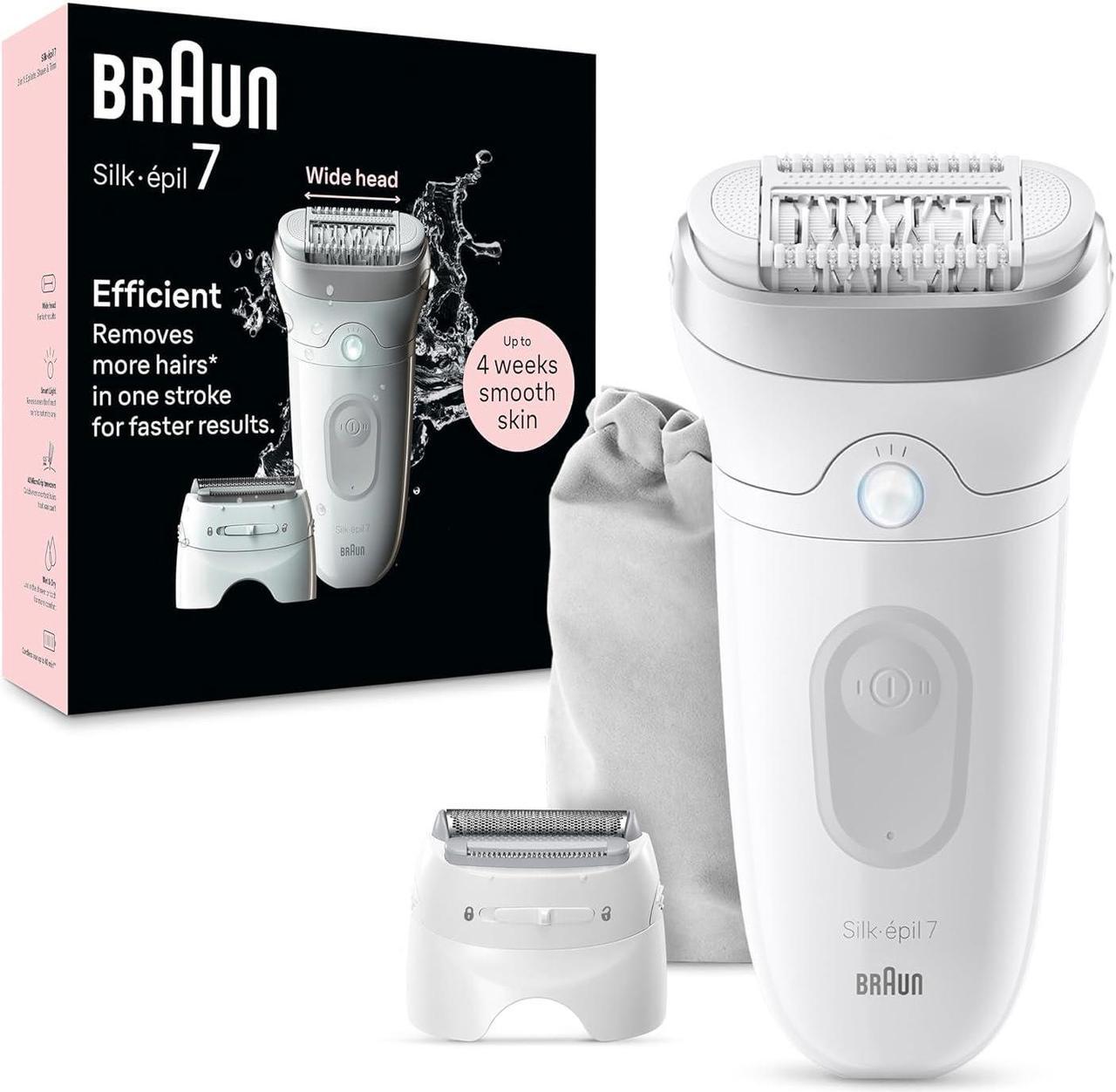 Main image of Braun Epilator Silk-épil 7, Hair Removal Device, Women Shaver & Trimmer, Wet and Dry, Wide Head, includes Shaver Head and Trimmer Comb, SE7-041, Silver