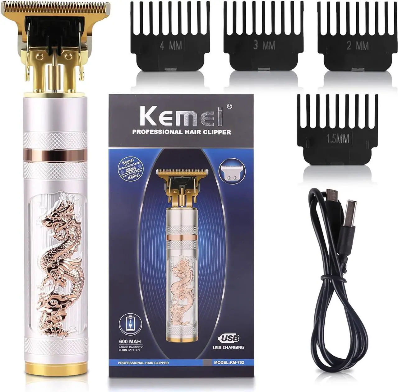 Main image of KEMEI Professional Hair Clippers for Men Pro Li Grooming Beard Trimmer Shavers Close Cutting Salon Cordless Rechargeable Quiet, KM-762