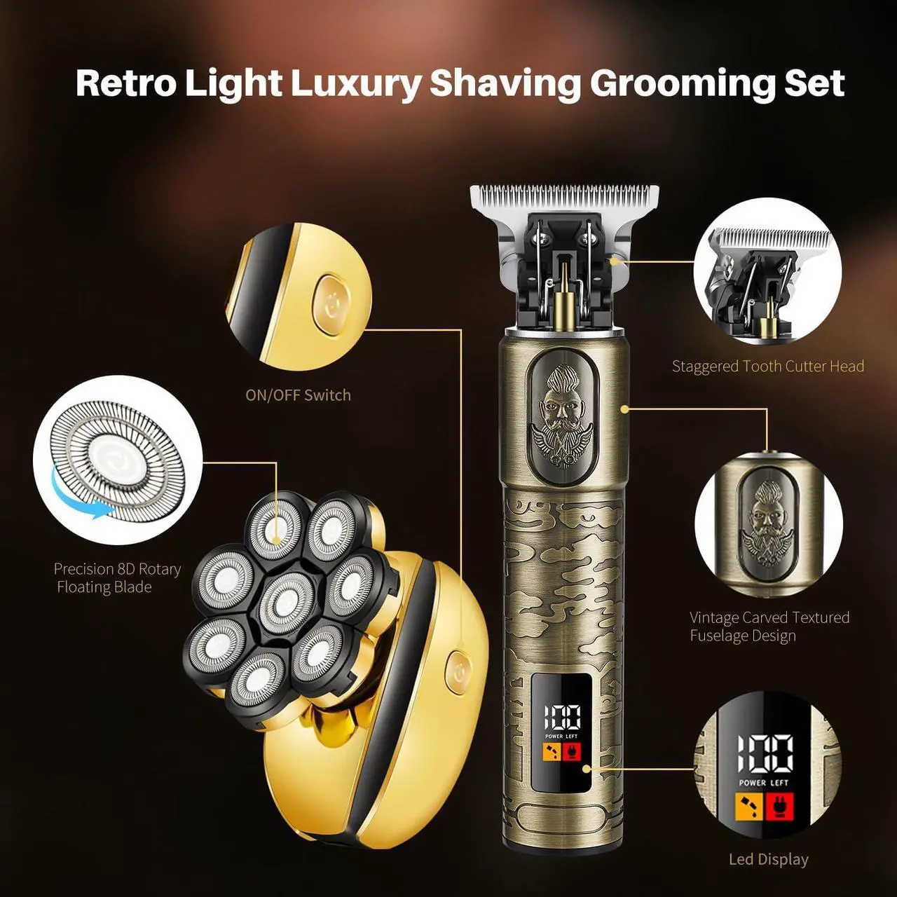 Alt view image 4 of 6 - ROZIAPRO Head Shavers for Bald Men & Professional Hair Trimmer Zero Gapped T-Blade Trimmer, Multifunctional Bald Shavers Rechargeable Edgers Barber Clippers Mens Grooming Kit