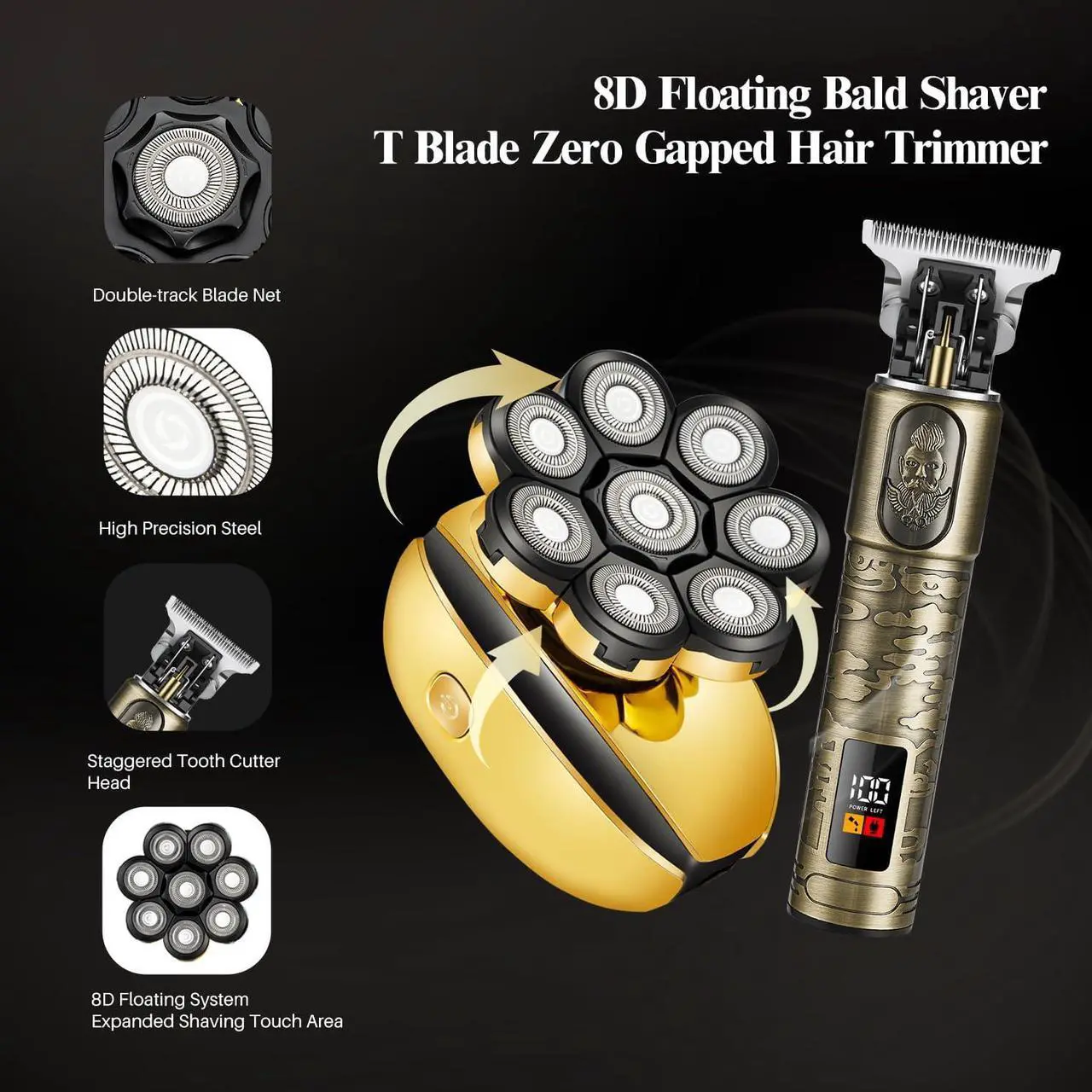 Alt view image 5 of 6 - ROZIAPRO Head Shavers for Bald Men & Professional Hair Trimmer Zero Gapped T-Blade Trimmer, Multifunctional Bald Shavers Rechargeable Edgers Barber Clippers Mens Grooming Kit