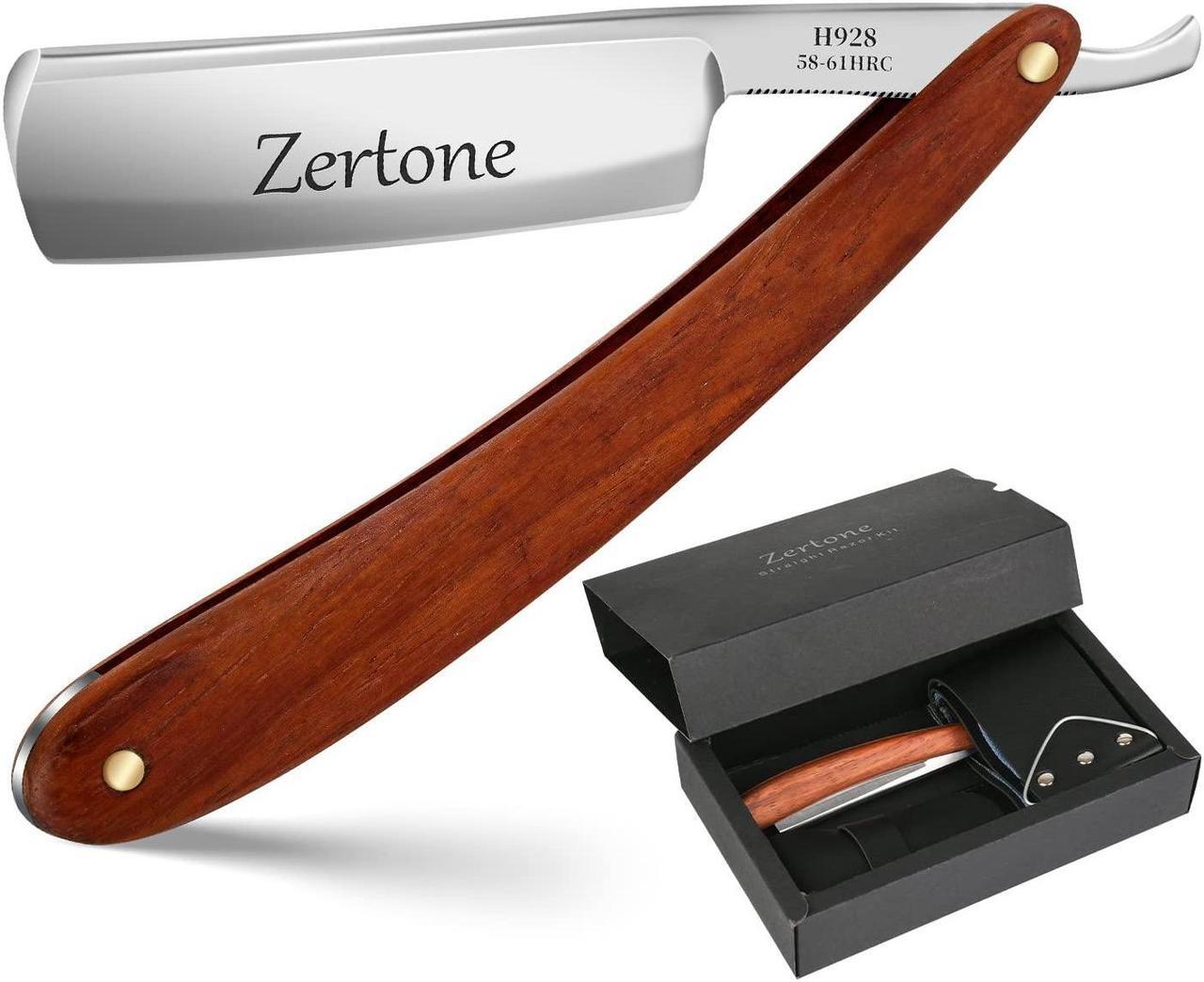 Alt view image 4 of 7 - Zertone Straight Razors for Men Kit with Strop - Straight Edge Razor Natural Wood Scale  Sharp, High Hardness Carbon Steel Cutthroat Straight Razor Shaving Kit, Vintage Wood Handle, Barber Razor