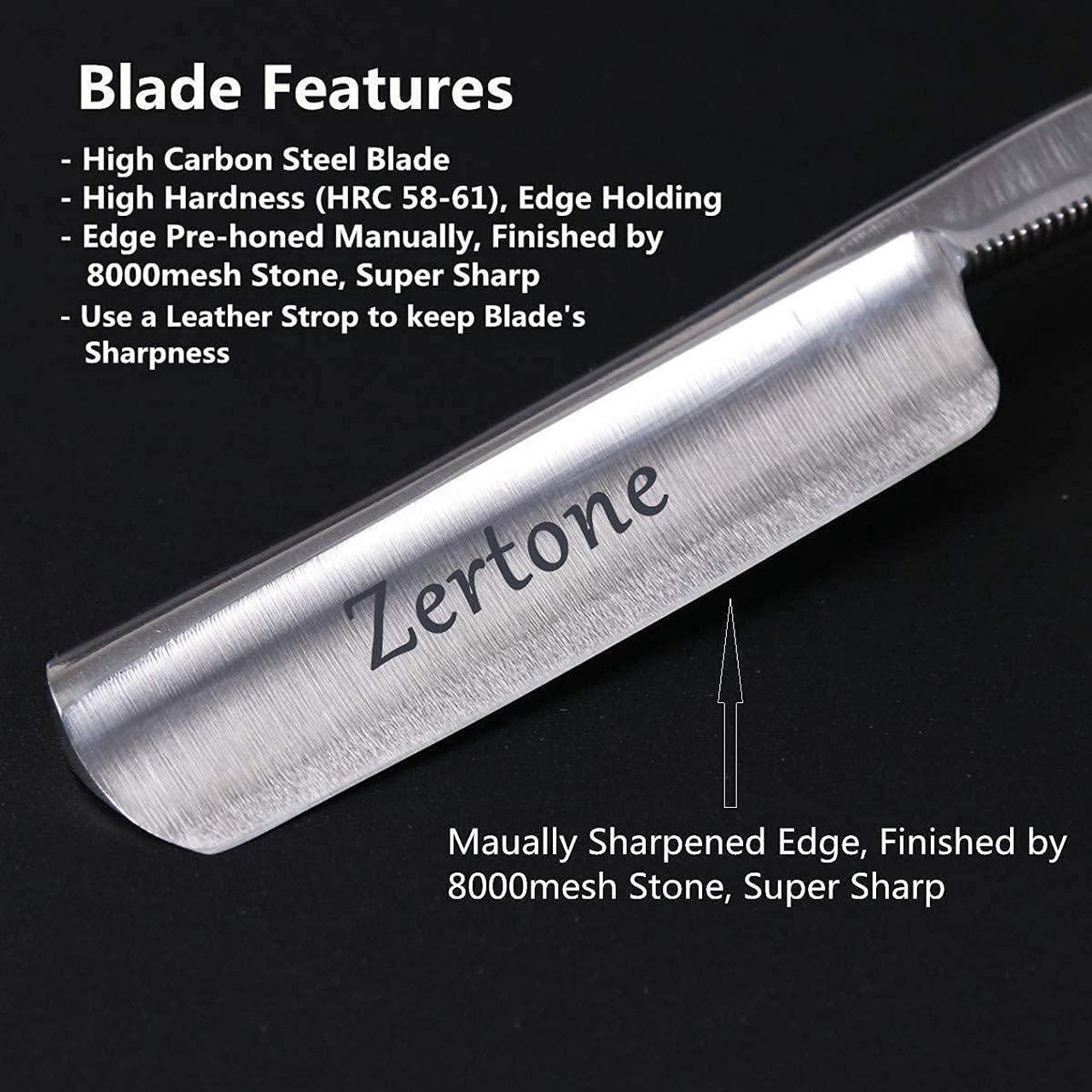 Alt view image 5 of 7 - Zertone Straight Razors for Men Kit with Strop - Straight Edge Razor Natural Wood Scale  Sharp, High Hardness Carbon Steel Cutthroat Straight Razor Shaving Kit, Vintage Wood Handle, Barber Razor