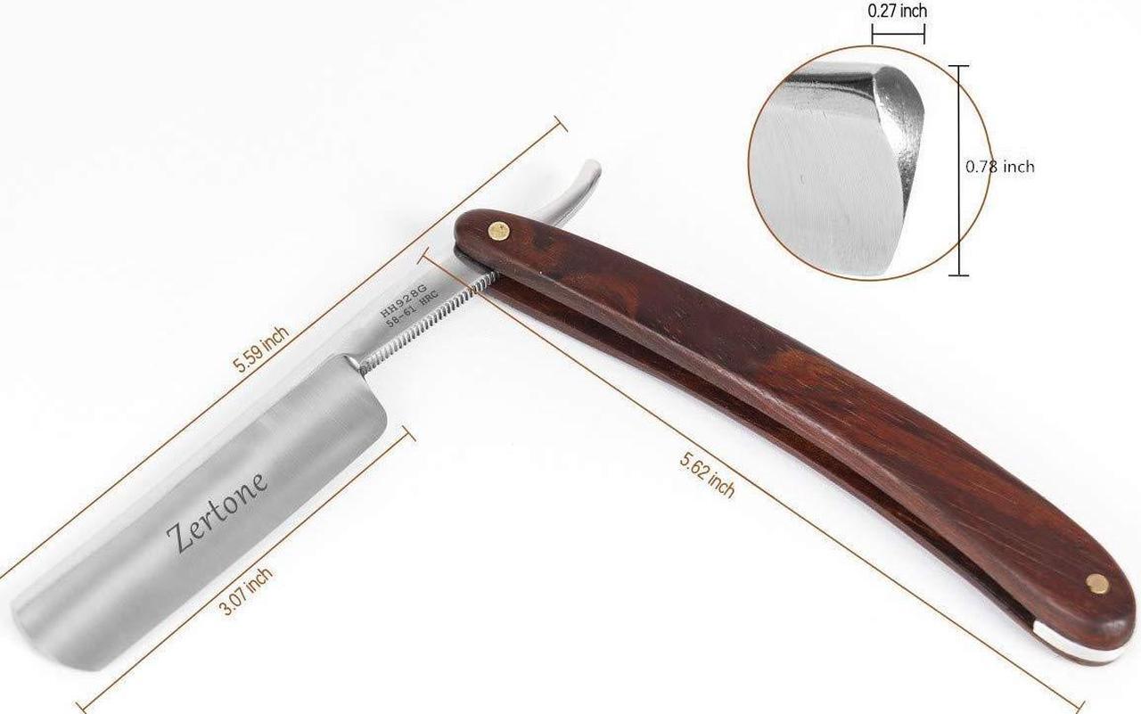 Alt view image 6 of 7 - Zertone Straight Razors for Men Kit with Strop - Straight Edge Razor Natural Wood Scale  Sharp, High Hardness Carbon Steel Cutthroat Straight Razor Shaving Kit, Vintage Wood Handle, Barber Razor