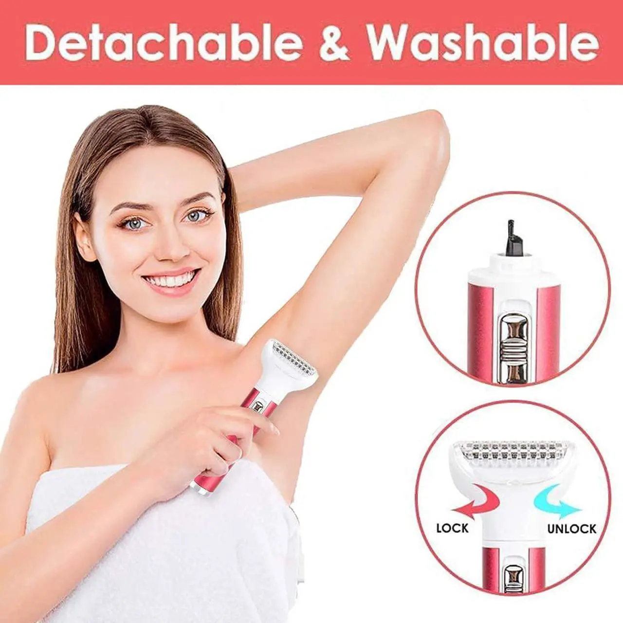 Alt view image 4 of 7 - Electric Razor for Women,5 in 1 Womens Shaver Electric Bikini Trimmer Pubic Hair Removal Wet & Dry Painless Shaver for Legs Underarms Eyebrow Face Nose and Bikini Line Razor (Red)