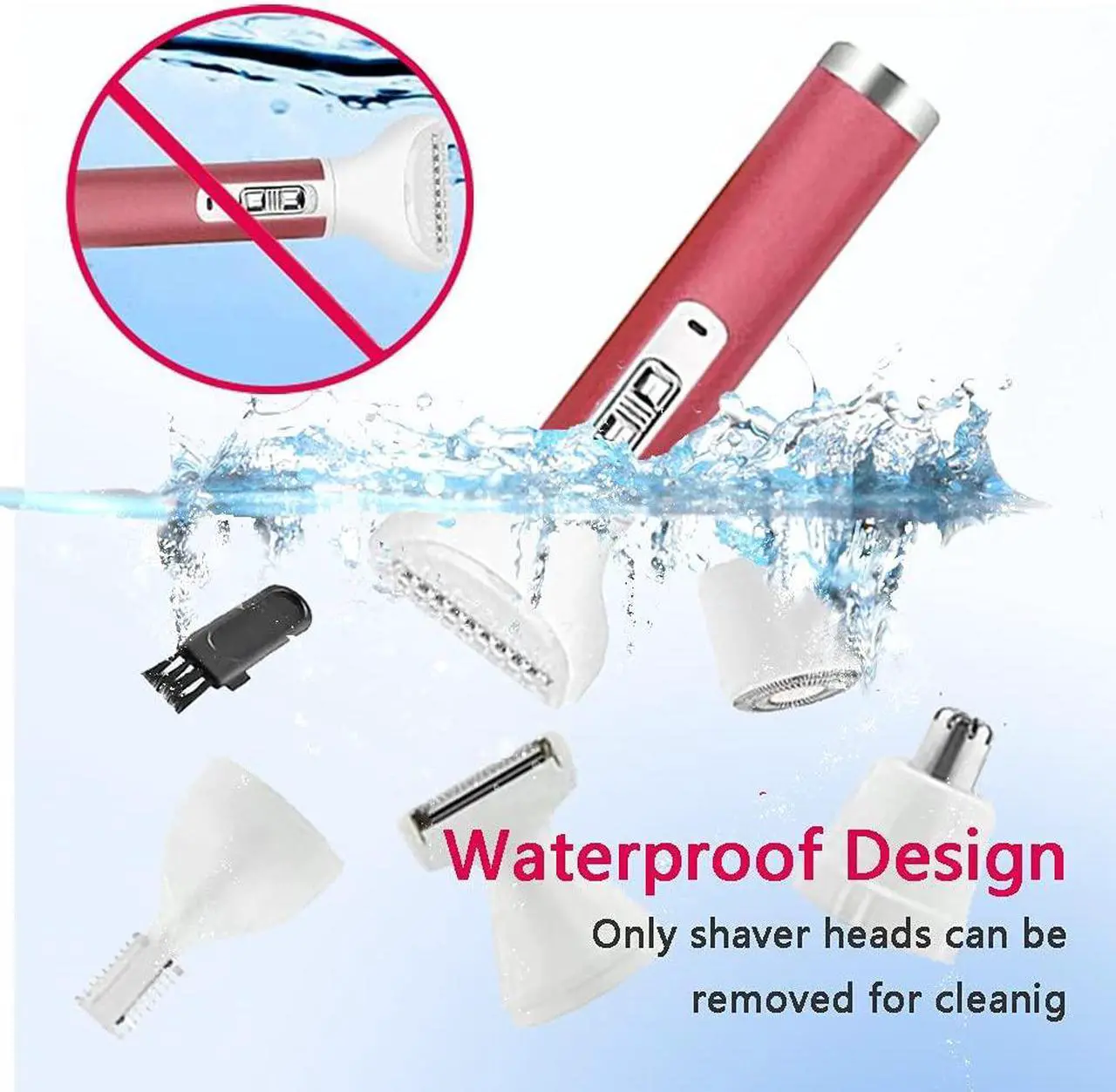 Alt view image 5 of 7 - Electric Razor for Women,5 in 1 Womens Shaver Electric Bikini Trimmer Pubic Hair Removal Wet & Dry Painless Shaver for Legs Underarms Eyebrow Face Nose and Bikini Line Razor (Red)