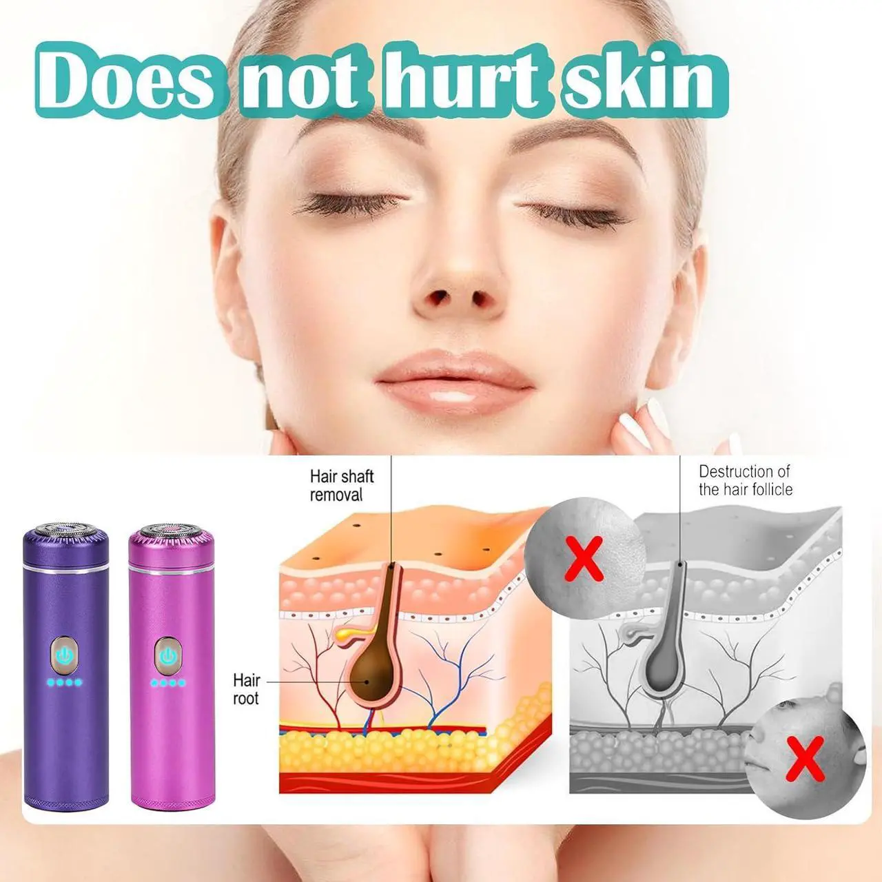 Alt view image 3 of 7 - Electric Razors for Women IPX7 Waterproof USB Rechargeable Facial Hair Removal for Women,face razors for women Powerful, epilators Painless remove hair travel travel essentials for women