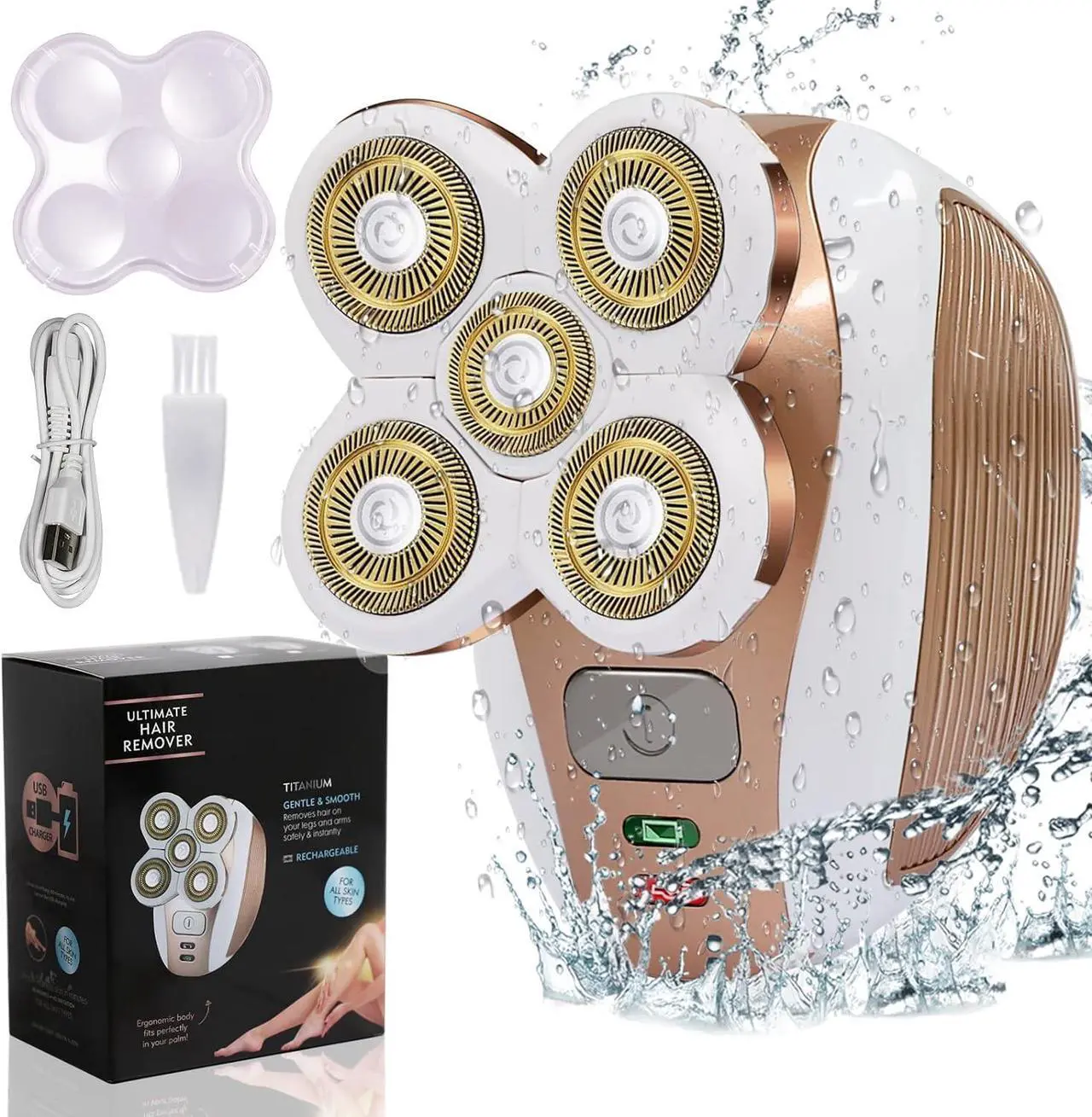 Main image of Electric-Razor-for-Women-Shaver Rechargeable Rotary Waterproof Painless Trimmer Cordless Hair Remover with Detachable Head Wet Dry Use for Womens Legs Face Lips Pubic Hairs Bikini Body
