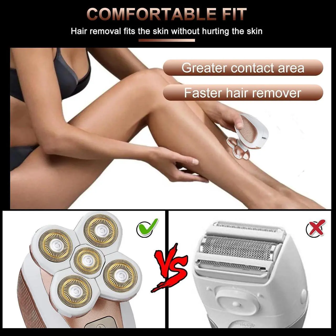 Alt view image 7 of 7 - Electric-Razor-for-Women-Shaver Rechargeable Rotary Waterproof Painless Trimmer Cordless Hair Remover with Detachable Head Wet Dry Use for Womens Legs Face Lips Pubic Hairs Bikini Body
