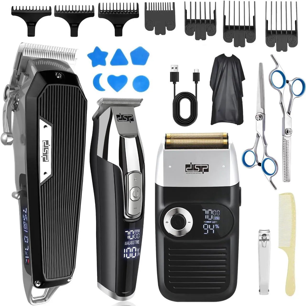 Main image of DSP® Hair Clipper, Trimmer, Beard Shaver Kit for Men Professional Barber Set for Hair and Beard Cutting Zero Gap Beard Trimmer, Rechargeable Bald Clippers with LED Display (Black)
