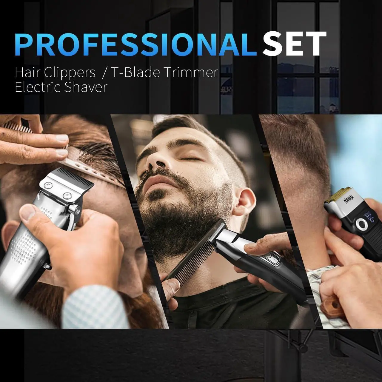 Alt view image 2 of 6 - DSP® Hair Clipper, Trimmer, Beard Shaver Kit for Men Professional Barber Set for Hair and Beard Cutting Zero Gap Beard Trimmer, Rechargeable Bald Clippers with LED Display (Black)