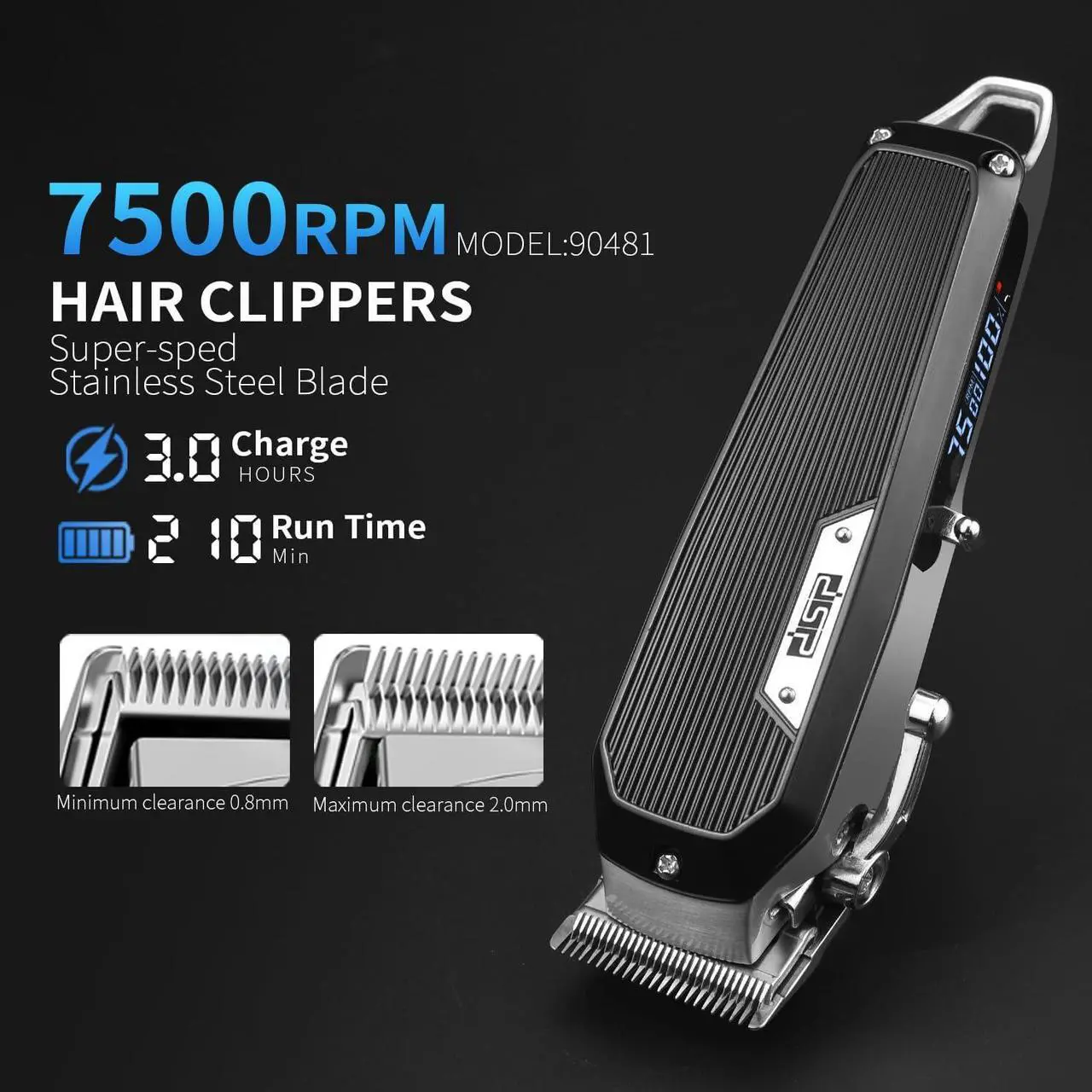 Alt view image 3 of 6 - DSP® Hair Clipper, Trimmer, Beard Shaver Kit for Men Professional Barber Set for Hair and Beard Cutting Zero Gap Beard Trimmer, Rechargeable Bald Clippers with LED Display (Black)