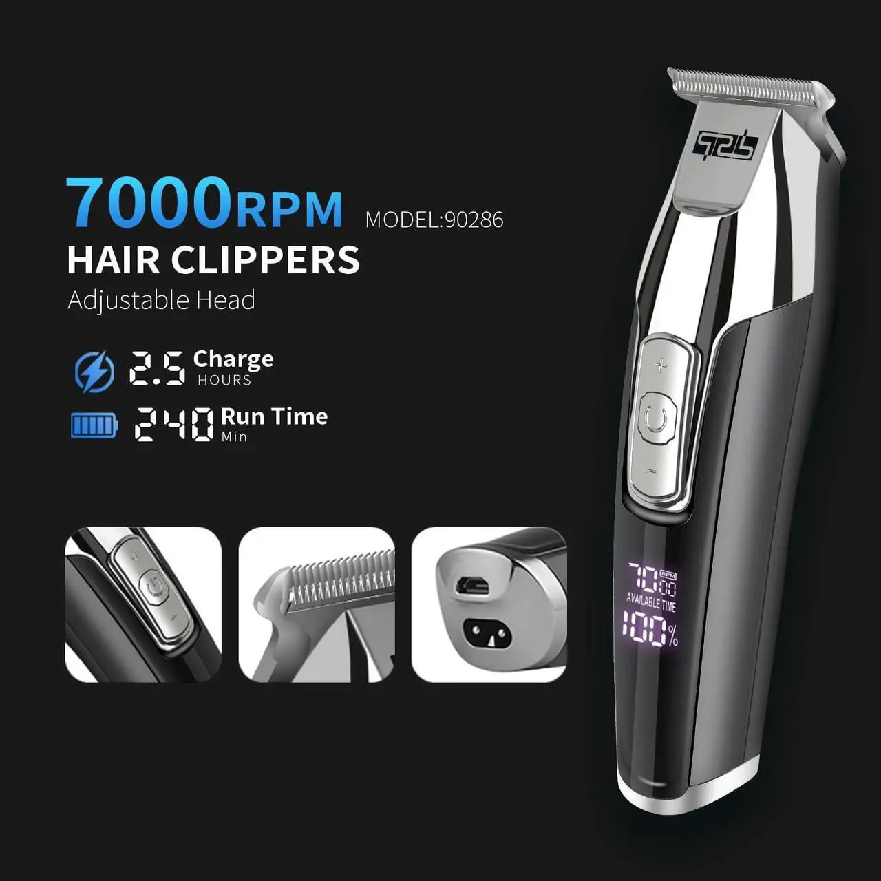 Alt view image 5 of 6 - DSP® Hair Clipper, Trimmer, Beard Shaver Kit for Men Professional Barber Set for Hair and Beard Cutting Zero Gap Beard Trimmer, Rechargeable Bald Clippers with LED Display (Black)