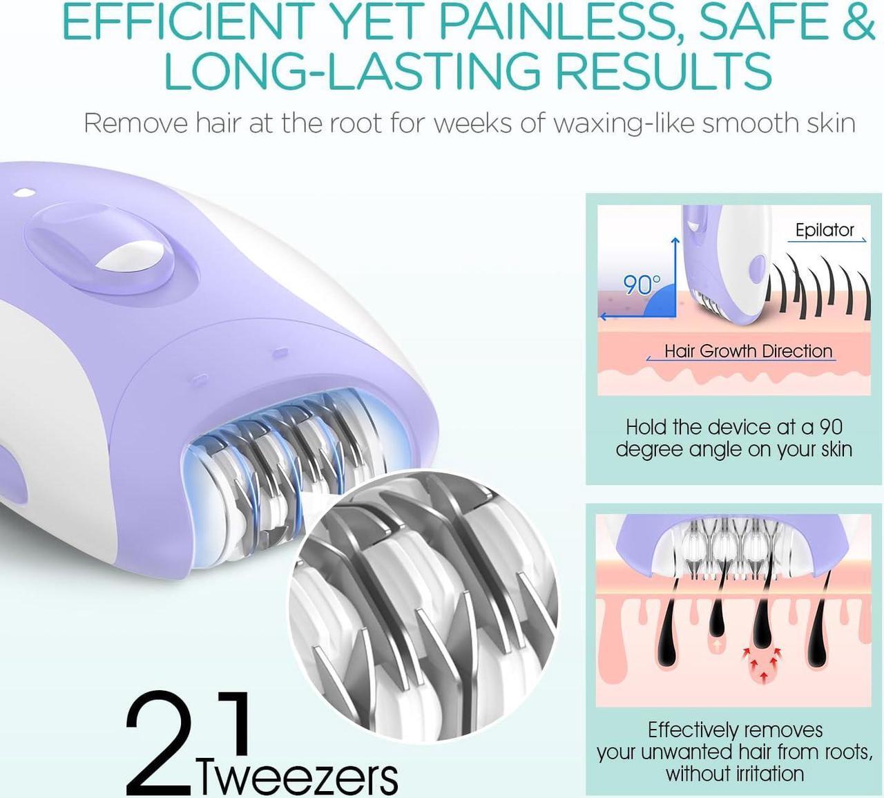 Alt view image 3 of 7 - Epilator for Women-Cordless Epilators Hair Removal for Women, 4-in-1 Electric Razor Hair Remover, 2 Speeds & 21 Tweezers for Face Legs Arms Armpit Bikini, Purple HR310