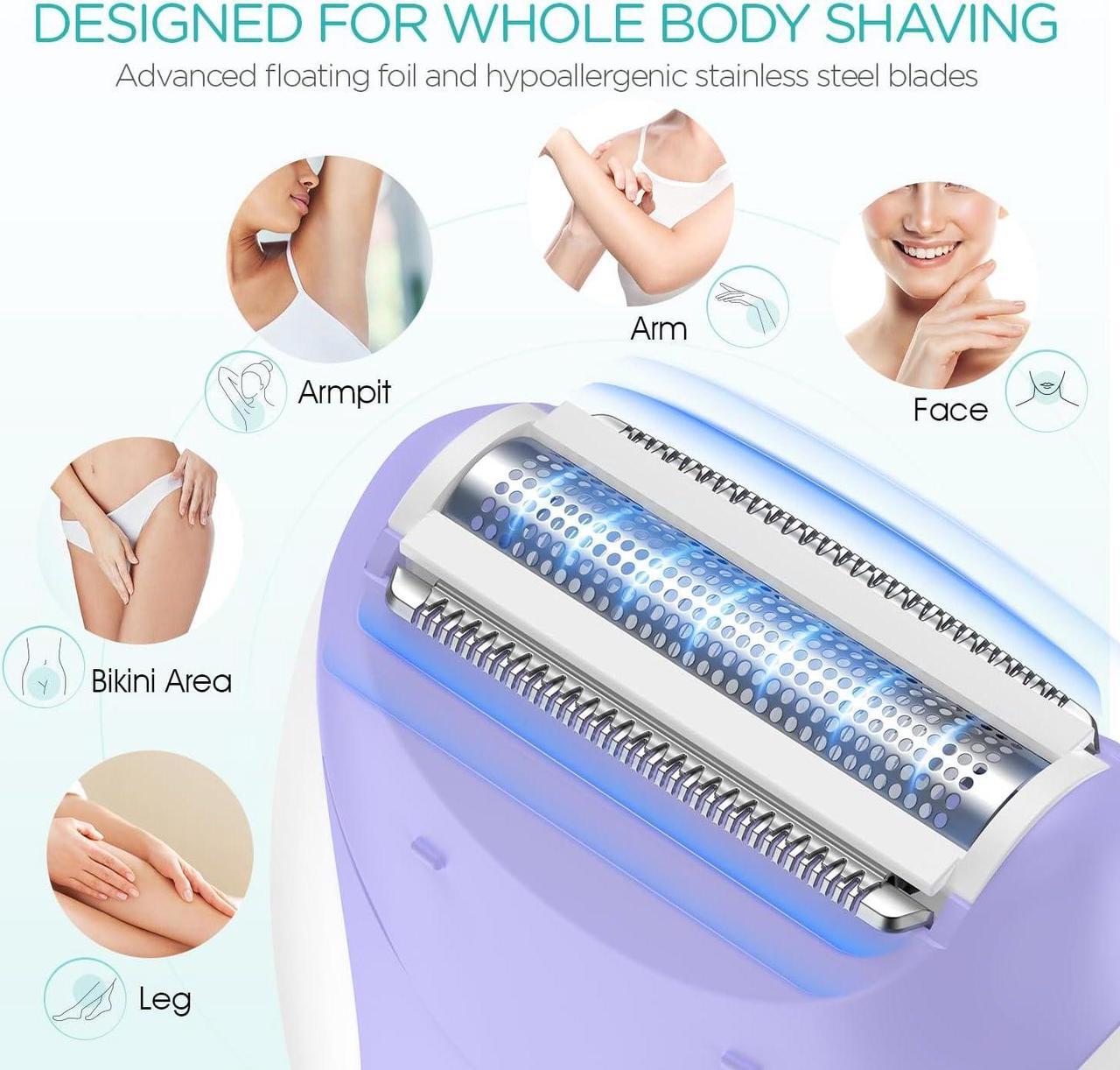 Alt view image 4 of 7 - Epilator for Women-Cordless Epilators Hair Removal for Women, 4-in-1 Electric Razor Hair Remover, 2 Speeds & 21 Tweezers for Face Legs Arms Armpit Bikini, Purple HR310