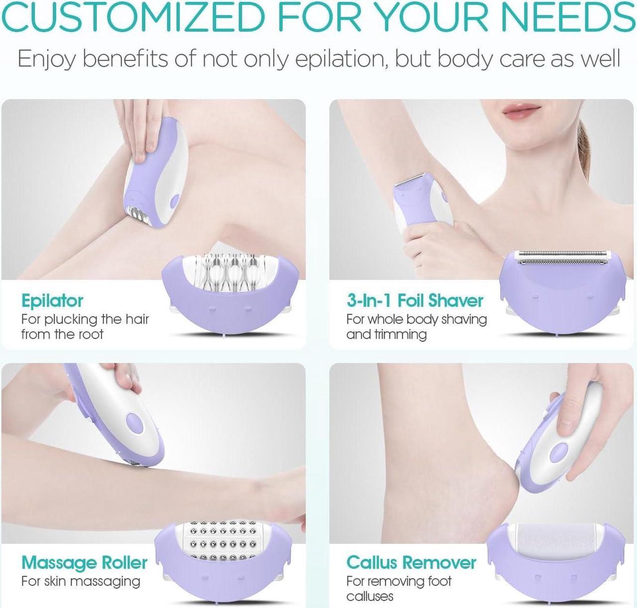 Alt view image 6 of 7 - Epilator for Women-Cordless Epilators Hair Removal for Women, 4-in-1 Electric Razor Hair Remover, 2 Speeds & 21 Tweezers for Face Legs Arms Armpit Bikini, Purple HR310