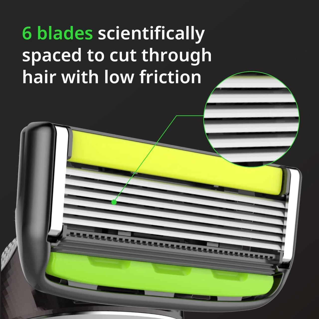 Alt view image 6 of 7 - Dorco Pace 6 Pro - Six Blade Razor System with Trimmer - 10 Pack (1 Handle + 10 Cartridges)