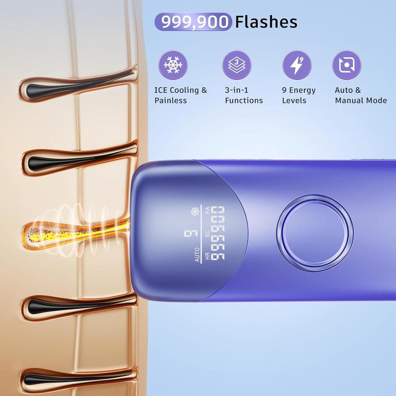 Alt view image 6 of 7 - Laser Hair Removal with 5 Ice Cooling, Painless IPL Laser Hair Removal Device 3 In 1 Ubroo At Home Hair Remover Machine for Women Men Electrolysis Permanent Epilator on Face Body Depilation (Purple)