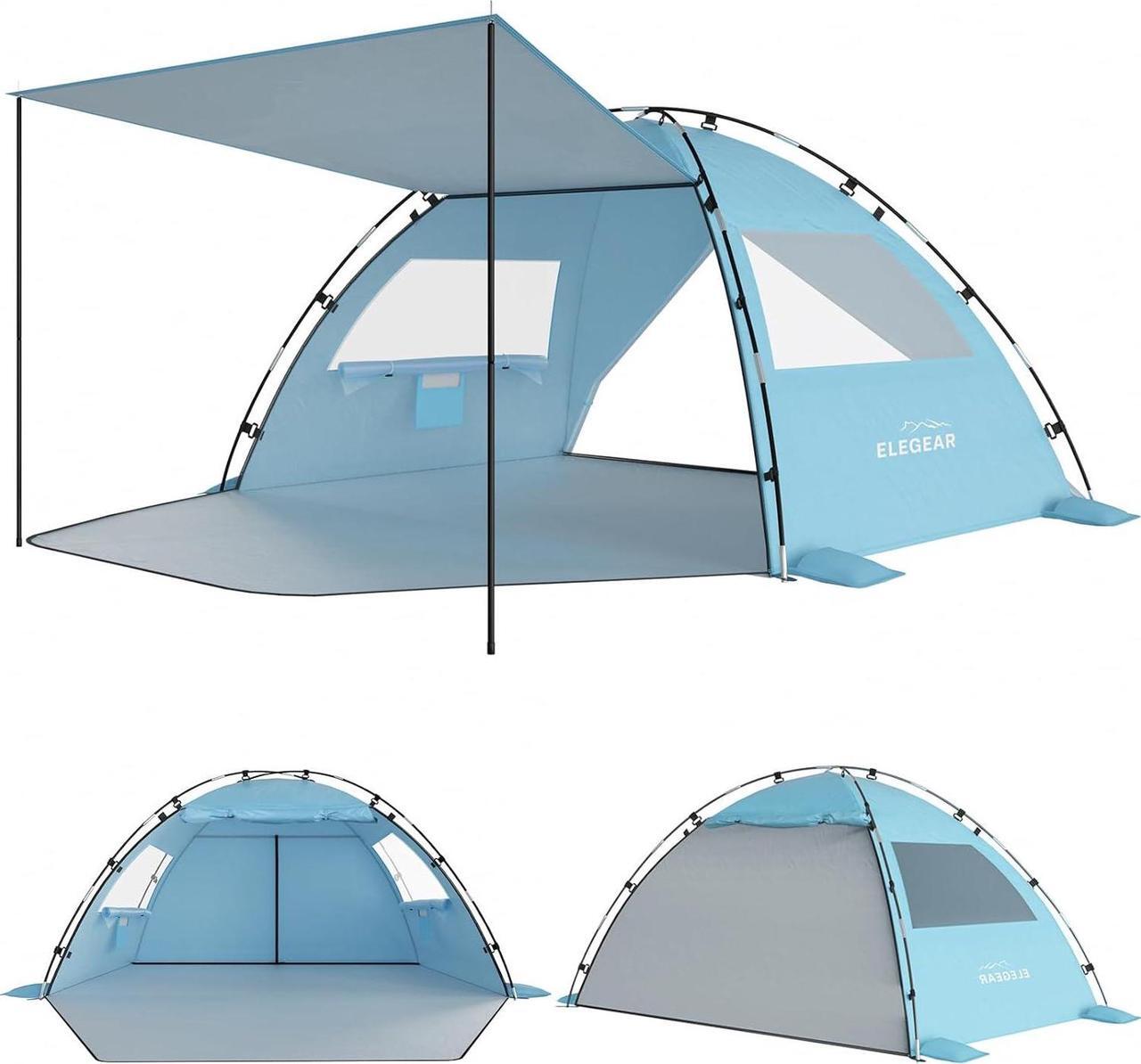 Main image of Elegear Beach Tent Sun Shelter with Canopy, 4-5 Person Pop Up Beach Tent, Easy Setup UPF 50+ UV Protection Portable Lightweight Double Silver Coating Beach Cabana Sun Shade Shelter - Sky Blue