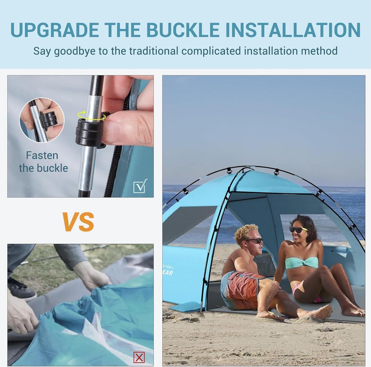 Alt view image 5 of 7 - Elegear Beach Tent Sun Shelter with Canopy, 4-5 Person Pop Up Beach Tent, Easy Setup UPF 50+ UV Protection Portable Lightweight Double Silver Coating Beach Cabana Sun Shade Shelter - Sky Blue