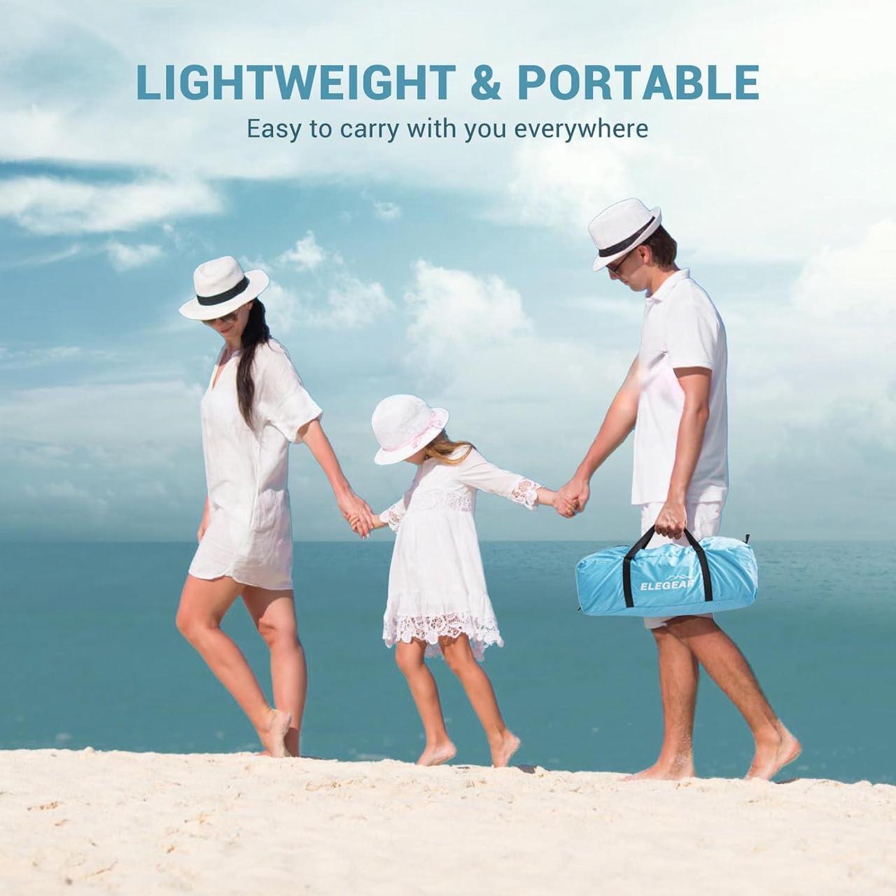 Alt view image 7 of 7 - Elegear Beach Tent Sun Shelter with Canopy, 4-5 Person Pop Up Beach Tent, Easy Setup UPF 50+ UV Protection Portable Lightweight Double Silver Coating Beach Cabana Sun Shade Shelter - Sky Blue