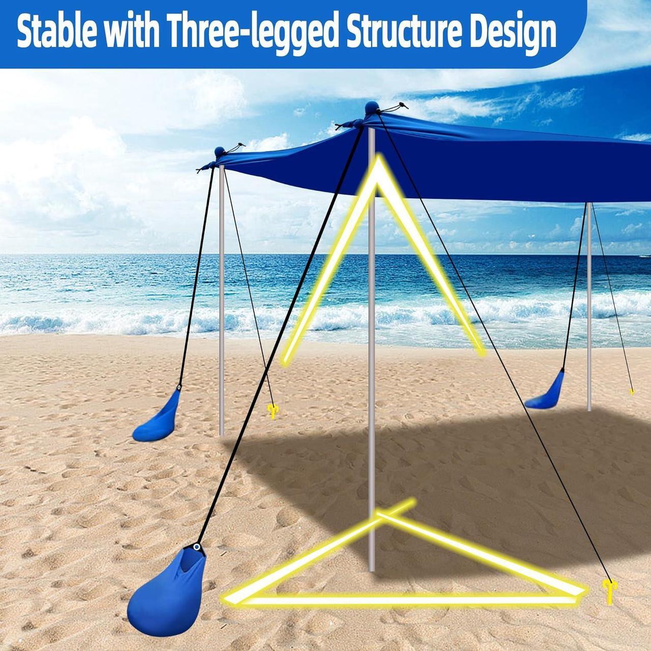 Alt view image 2 of 7 - UMARDOO Family Beach Tent Canopy Sun Shade Portable 10×10FT, Large Wind Resistance Beach Sun Shelter Easy Setup with Packable Carry Bag for Outdoor Travel UPF 50+ (Blue)