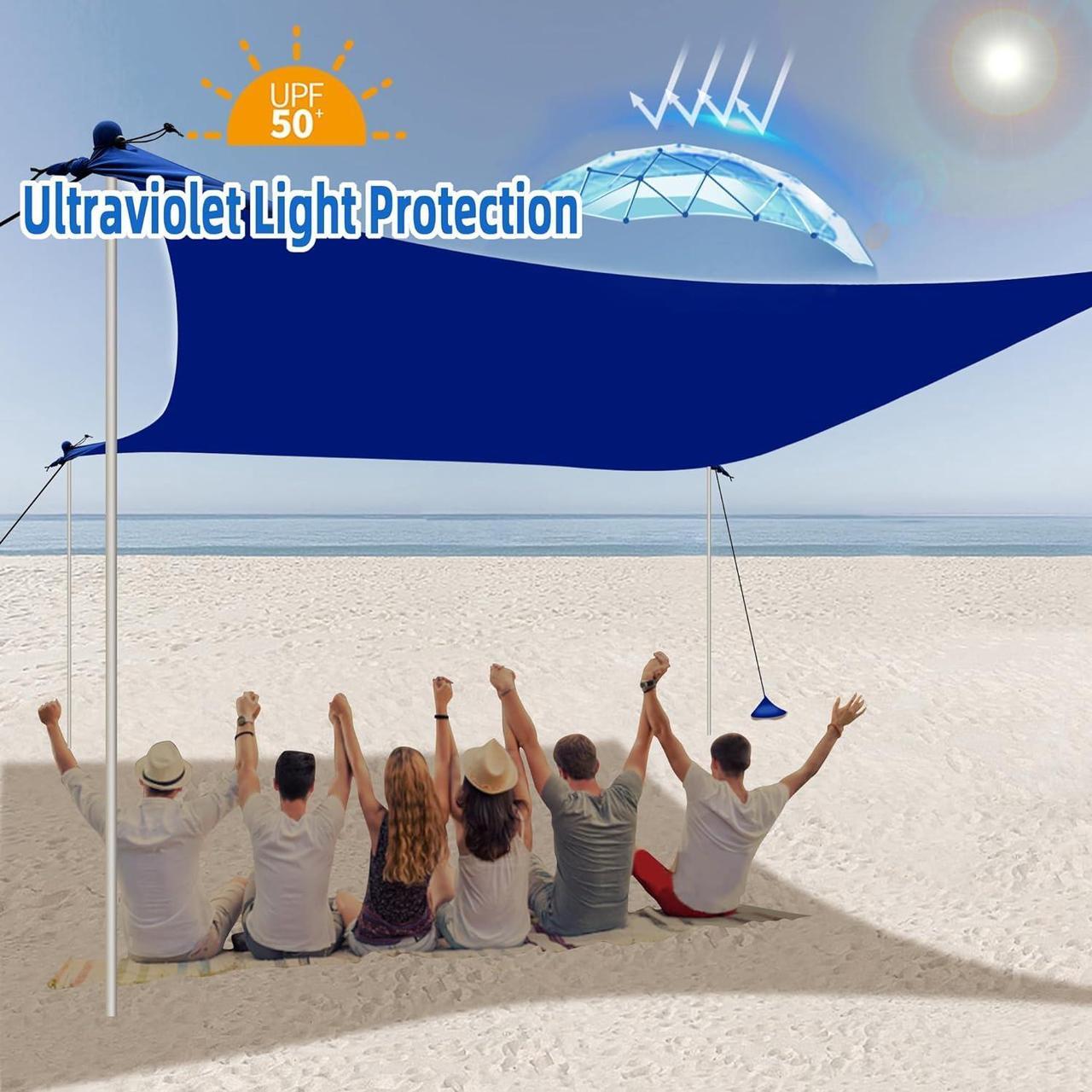 Alt view image 3 of 7 - UMARDOO Family Beach Tent Canopy Sun Shade Portable 10×10FT, Large Wind Resistance Beach Sun Shelter Easy Setup with Packable Carry Bag for Outdoor Travel UPF 50+ (Blue)