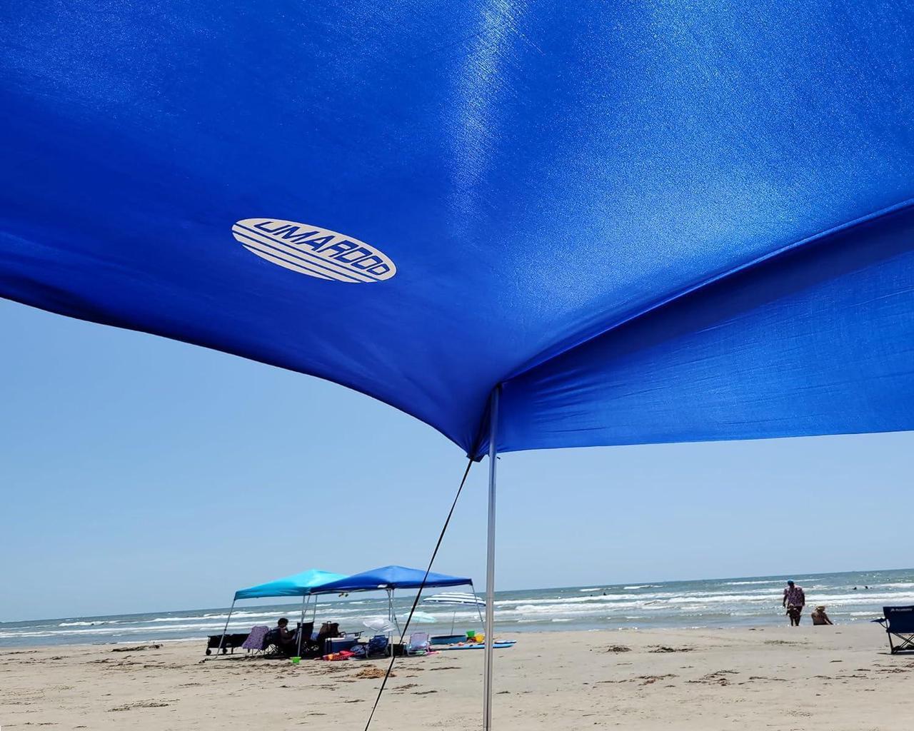 Alt view image 4 of 7 - UMARDOO Family Beach Tent Canopy Sun Shade Portable 10×10FT, Large Wind Resistance Beach Sun Shelter Easy Setup with Packable Carry Bag for Outdoor Travel UPF 50+ (Blue)