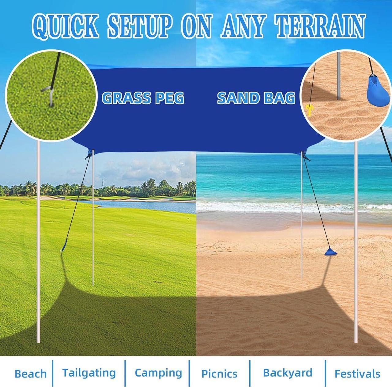 Alt view image 5 of 7 - UMARDOO Family Beach Tent Canopy Sun Shade Portable 10×10FT, Large Wind Resistance Beach Sun Shelter Easy Setup with Packable Carry Bag for Outdoor Travel UPF 50+ (Blue)