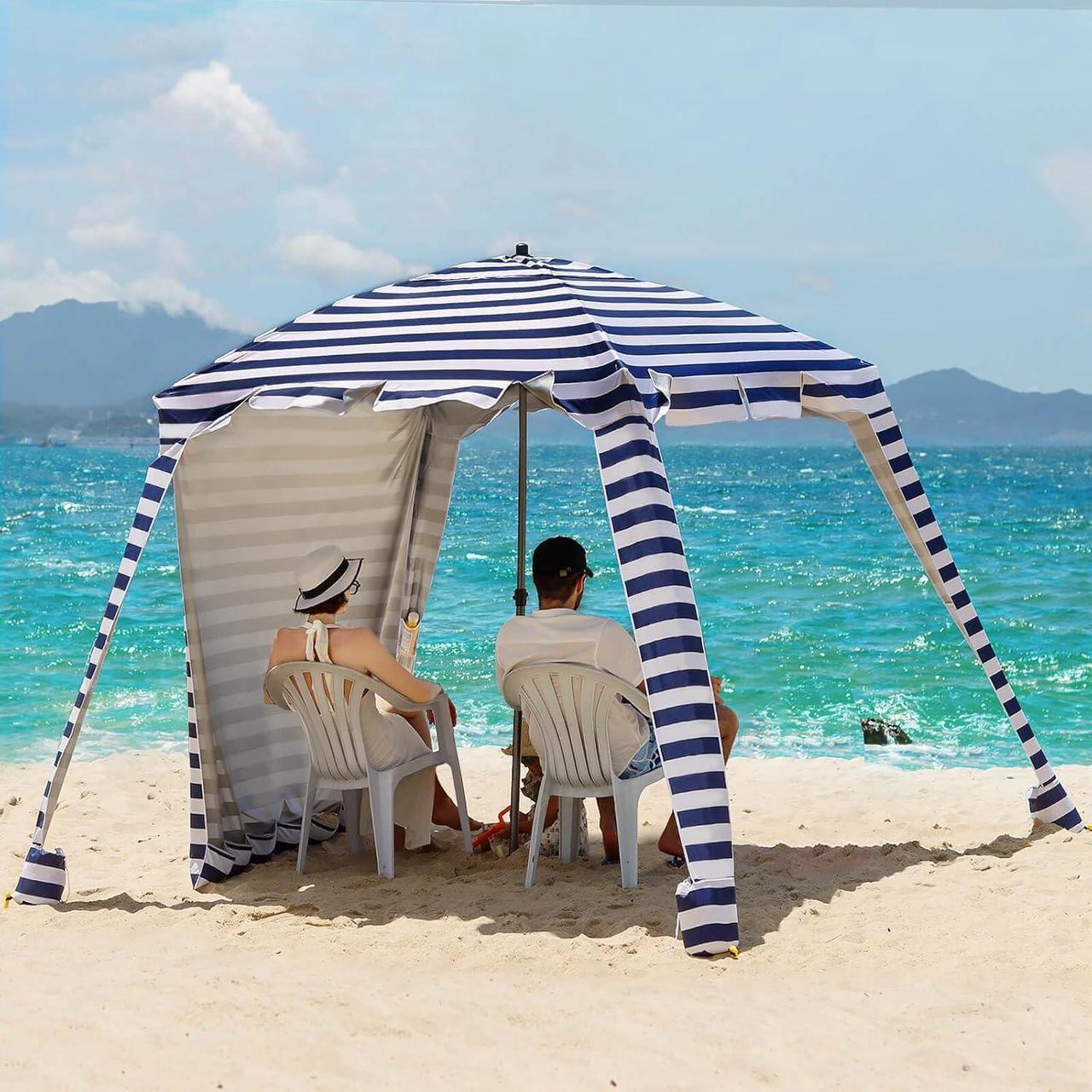 Main image of Beach Cabana - UPF 100+ UV Protection Beach Tent, Easy to Set Up 6' x 6' Canopy with Attachable Wall, Waterproof Fabric, Portable Shelter for Family & Friends (Navy Blue)
