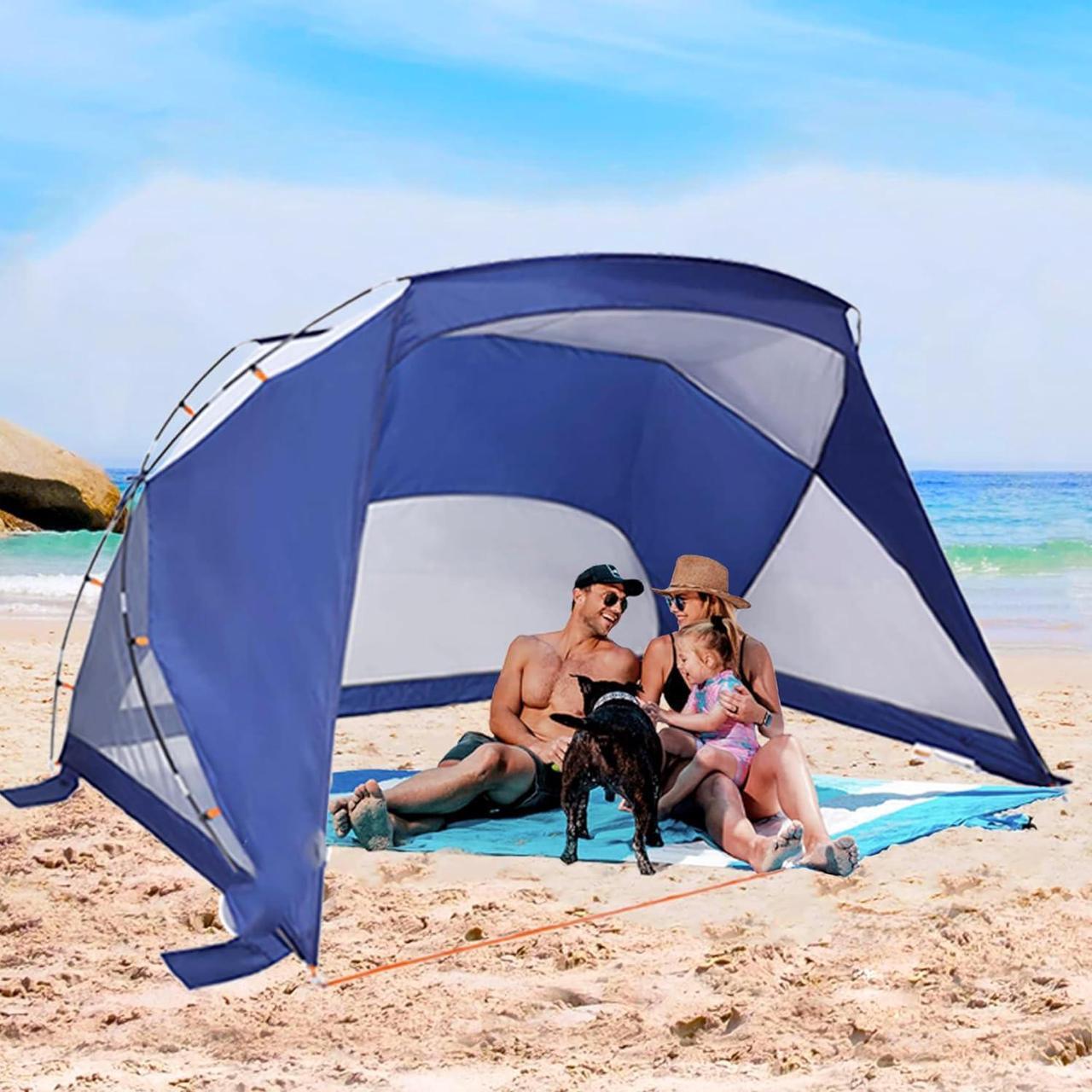 Main image of Beach Tent, 3/4 Person Sun Shelter Beach Shade Tent with UPF 50+ Protection, Portable Lightweight and Easy Setup Beach Canopy Baby Beach Tent for Camping, Hiking, Fishing, Backyard, Picnics- Navy Blue