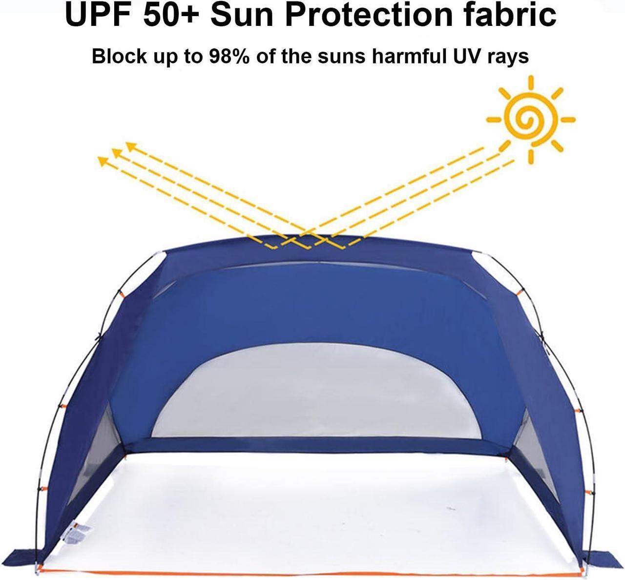 Alt view image 4 of 6 - Beach Tent, 3/4 Person Sun Shelter Beach Shade Tent with UPF 50+ Protection, Portable Lightweight and Easy Setup Beach Canopy Baby Beach Tent for Camping, Hiking, Fishing, Backyard, Picnics- Navy Blue
