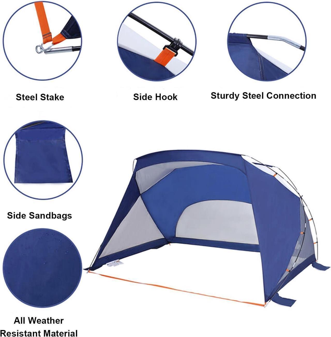 Alt view image 2 of 6 - Beach Tent, 3/4 Person Sun Shelter Beach Shade Tent with UPF 50+ Protection, Portable Lightweight and Easy Setup Beach Canopy Baby Beach Tent for Camping, Hiking, Fishing, Backyard, Picnics- Navy Blue